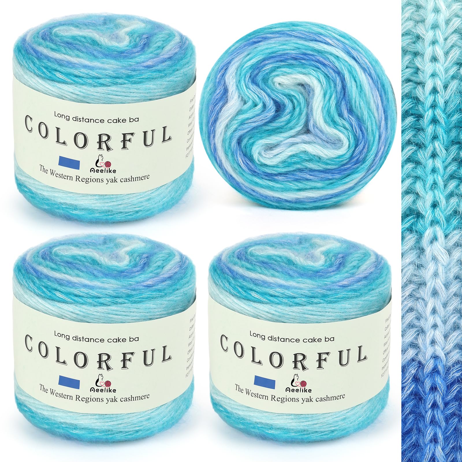Aeelike 400g Farbverlaufsgarn Baumwollgarn zum Häkeln, 245m Super leichte Gradient Cupcakes Bobbel, Superweiche Mehrfarbiges Strickgarn zum Decke Pullover Schal Hüte, Ombré Handstrickgarn Blau Grün