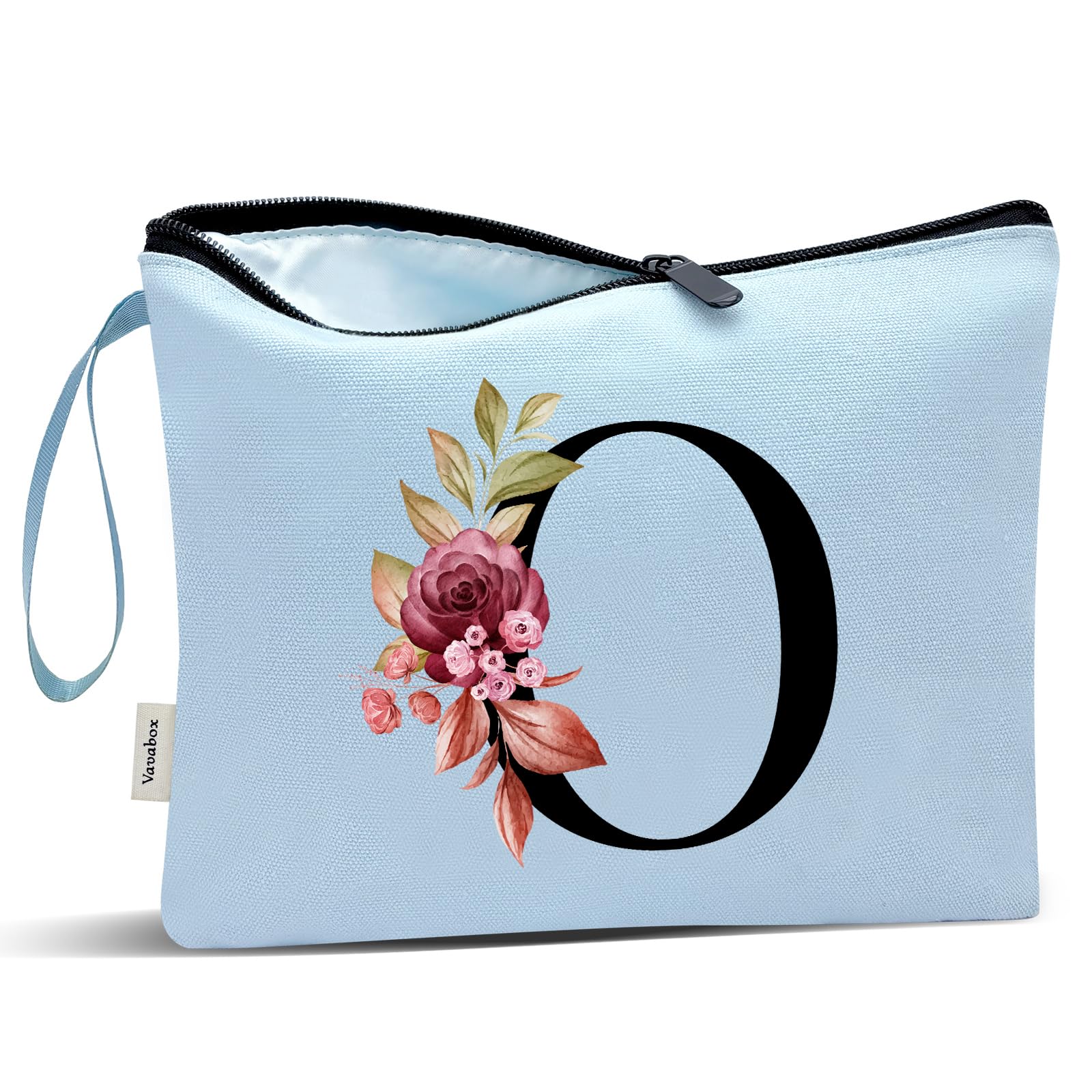 Vavabox A-Z Personalized Makeup Bag, Birthday Gifts for Women Mom, Gifts for Best Friend, Bride Bridesmaid Cosmetic bag (O, Blue)