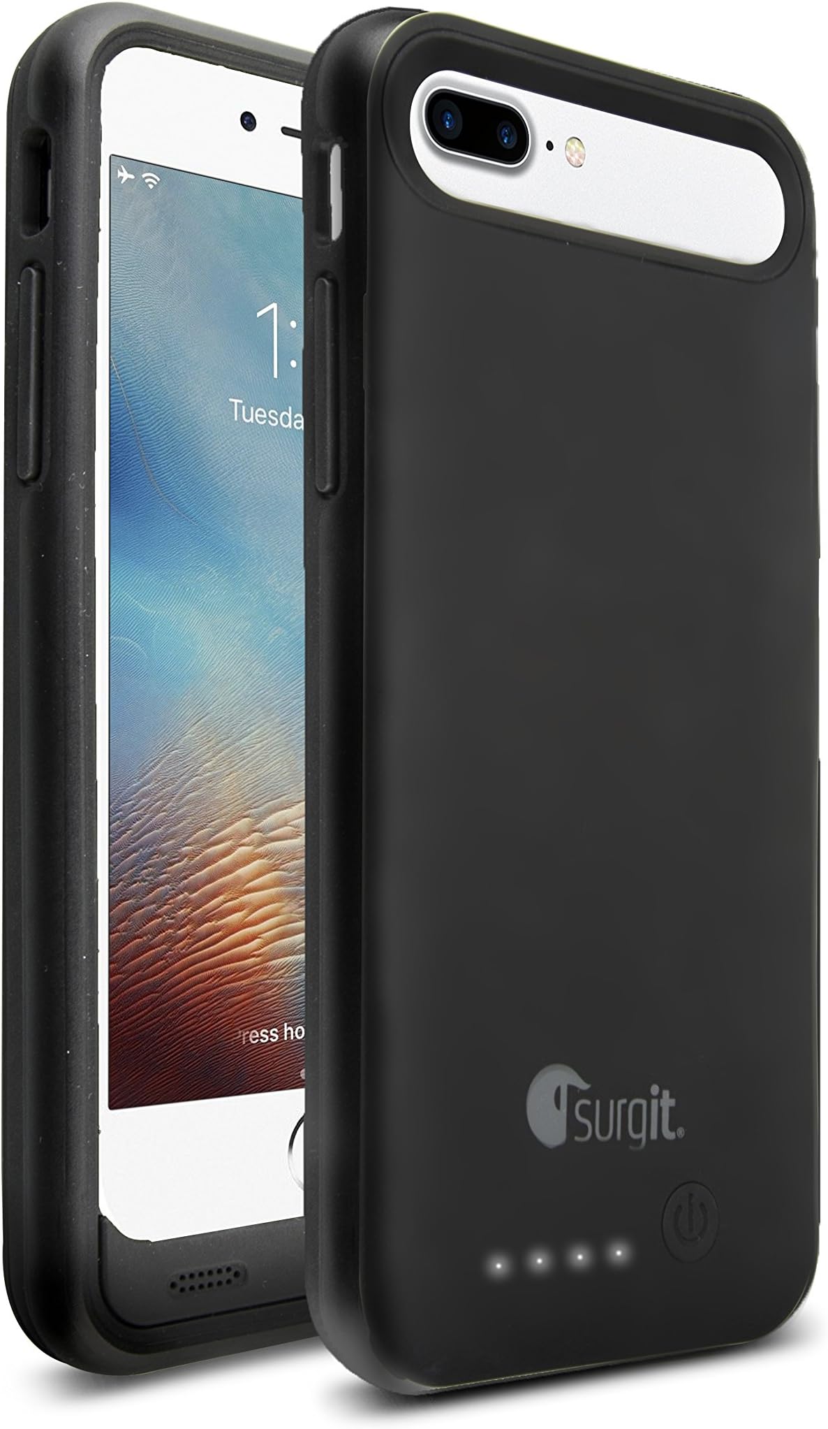 iPhone 8 / 7 Plus Battery Case, Surgit Apple Certified Sync and Charge, Powered and Protection, Ultra-slim, Sleek profile, Lightweight, Anti-slip, Shockproof, LED Battery Indicator (4000 mAh)