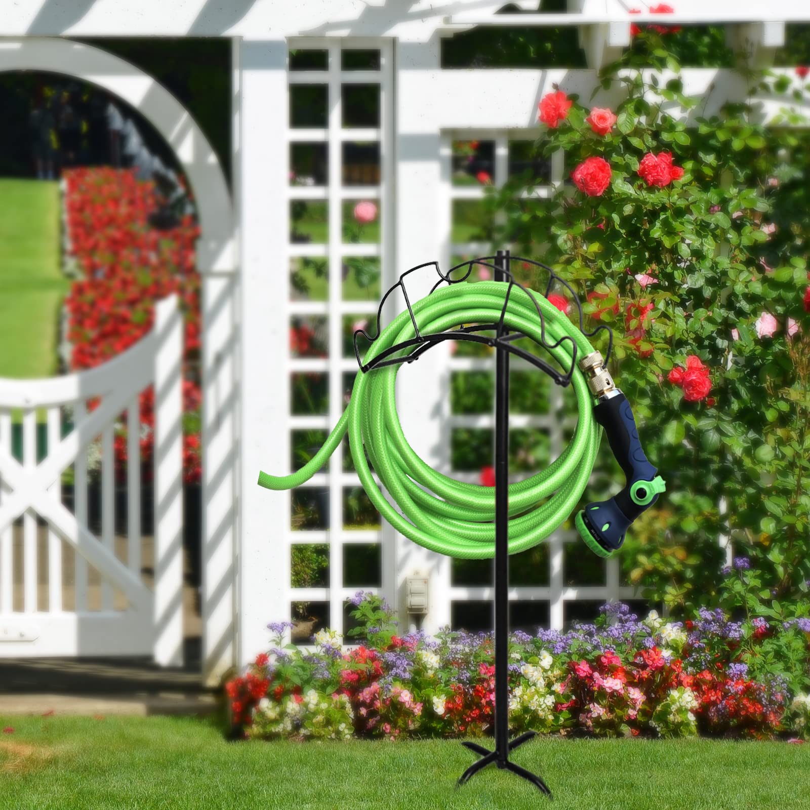 BLOSTM Portagombo da giardino a parete - Supporto per tubo flessibile in acciaio massiccio per