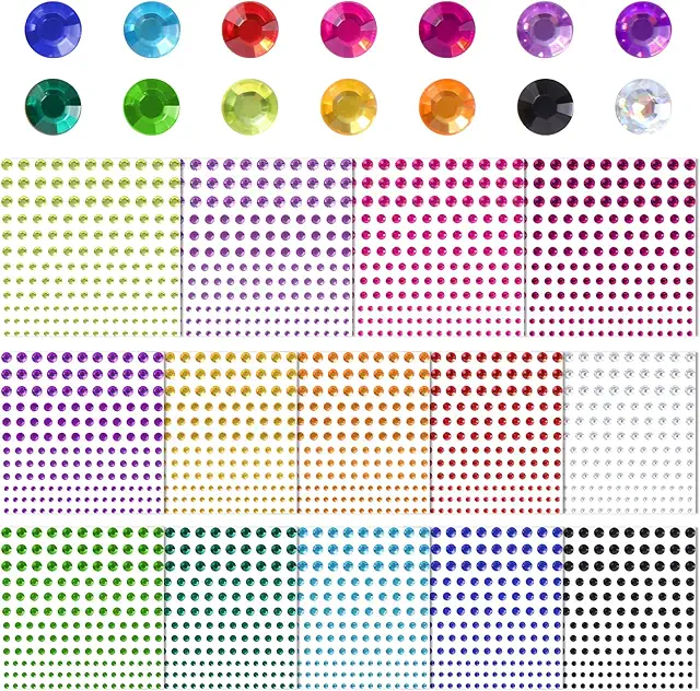 Diboniur 14 Fogli Brillantini Adesivi Strass, 2310 Pezzi per Make Up e Decorazioni