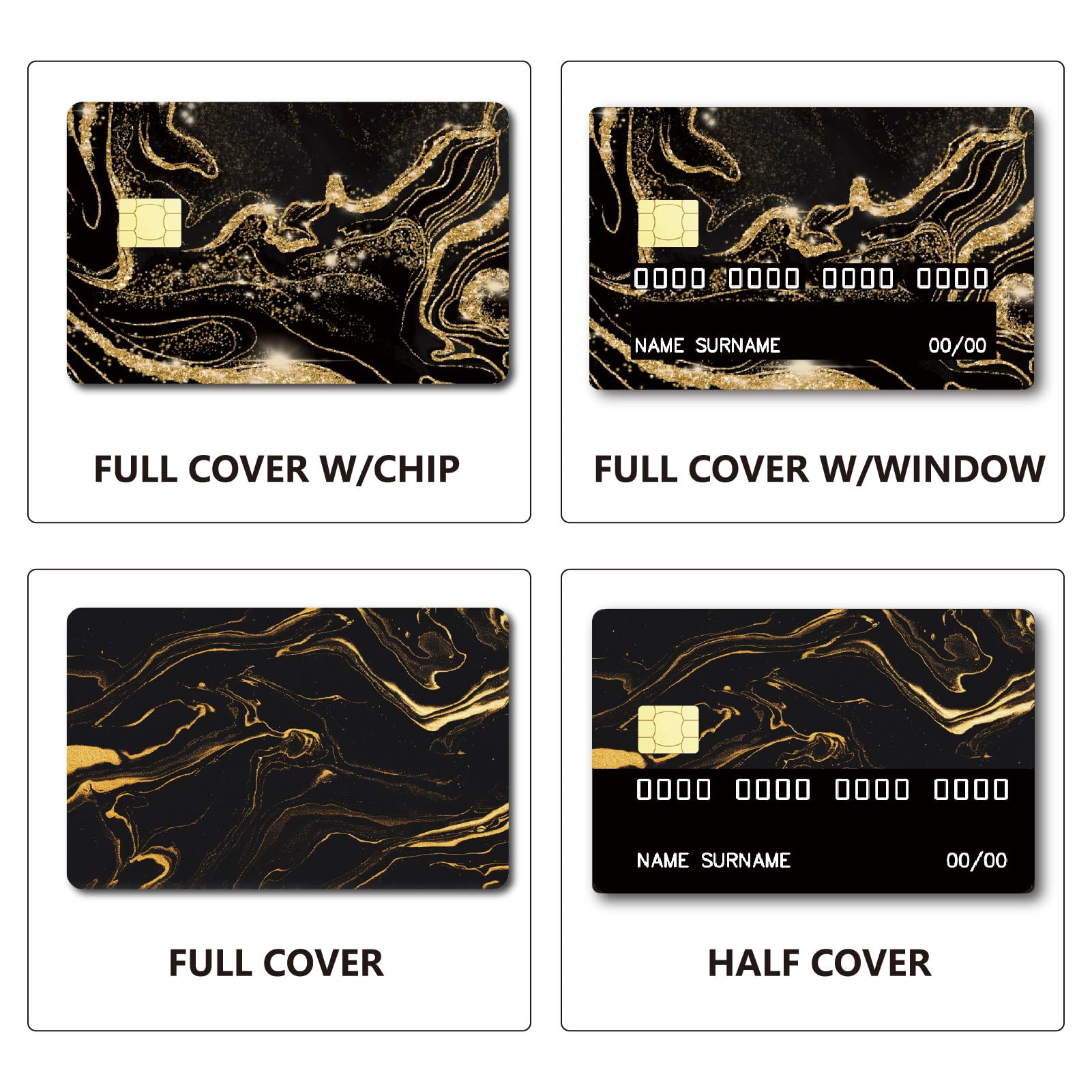 CREATCABIN 8Pcs Credit Card Skin Debit Card Sticker Black Golden Quicksand Personalizing Card Decor Waterproof Removable Bank Card Protecting Sticker for Credit Card Holders 3.3x2.1in - Image 4