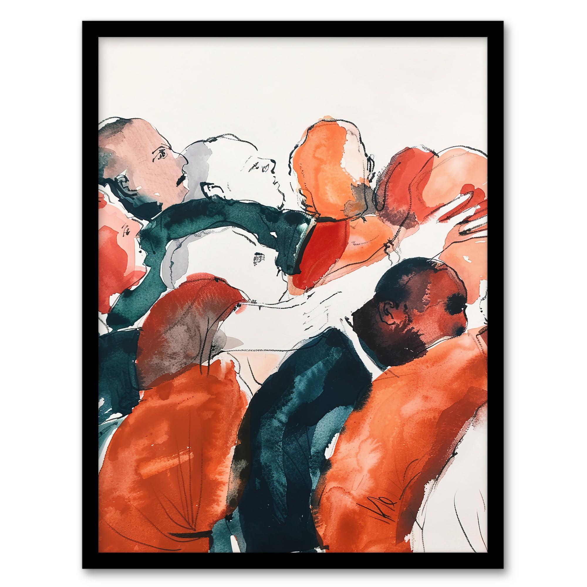 Artery8 Sport Rugby Football Scrum Close Up Watercolour Man Cave Artwork Framed Wall Art Print 18X24 Inch