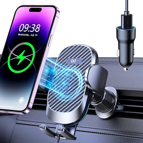 OBRFFE Soporte inalámbrico para cargador de automóvil cargador de coche QC 3.0 incluido, soporte de teléfono de carga rápida Qi de 15 W para