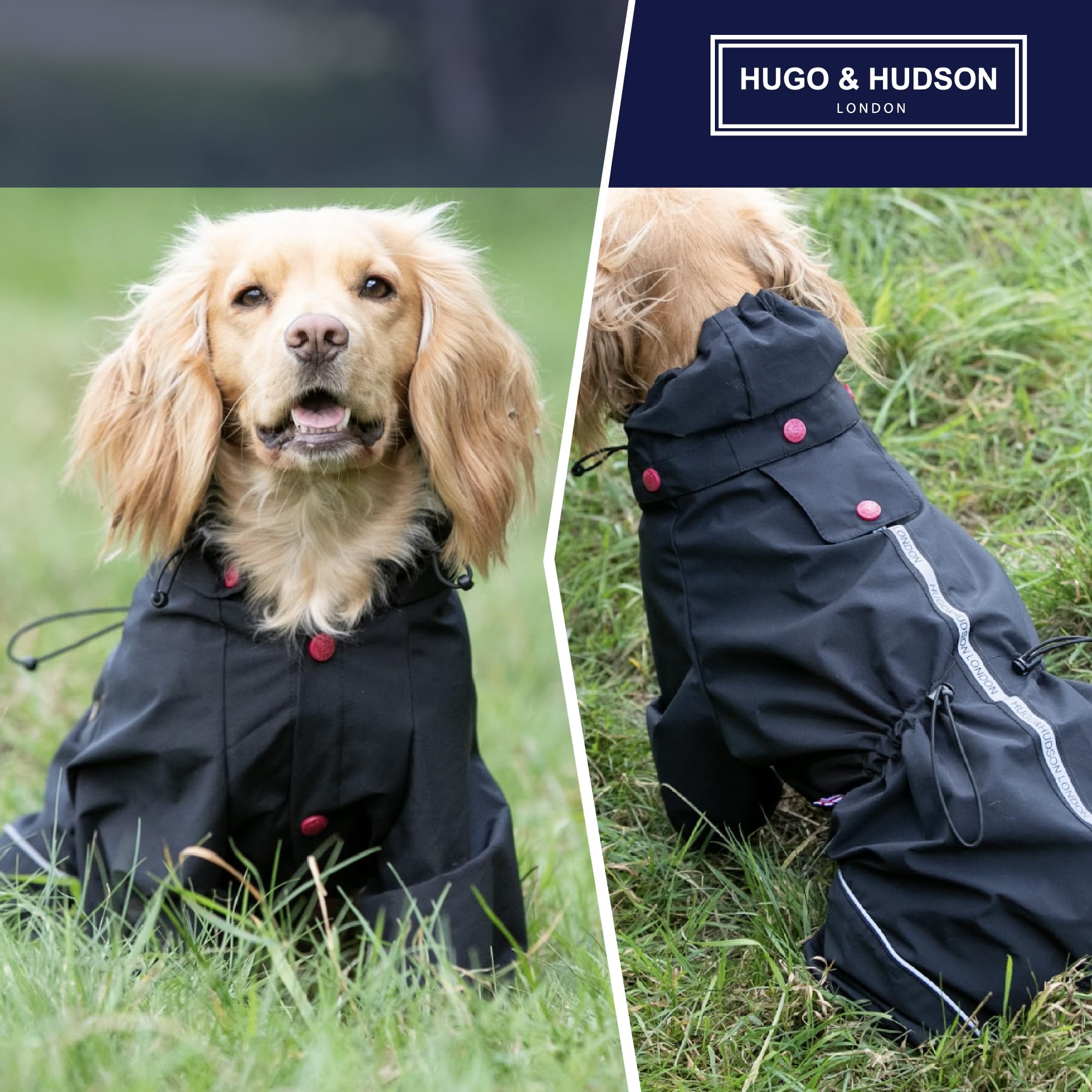 HUGO & HUDSON Dog Reflective Jacket Hooded Overalls Outdoor Winter Windproof Coat, Black, L55 - Image 4