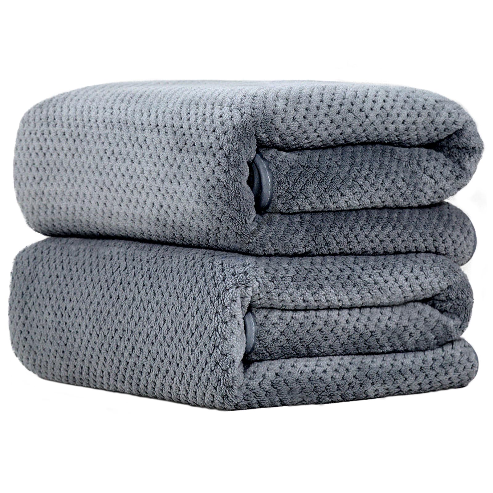 2 Pack Bath Towel Set, Waffle Bath Towel Set, Microfiber Super Soft Highly Absorbent, Sturdy Quick Drying Towels for Bathroom, Gym, Sports, Yoga (2 Piece 27" x 55", 2Grey)