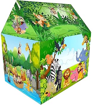 Jumbo Size Hut Type Kids Play Baby Cartoon Tent House for 10 Year Old Girls and Boys & Tent for Kids Zoo and Jungle Theme Play House Childs Toys Storage Tent (Green)