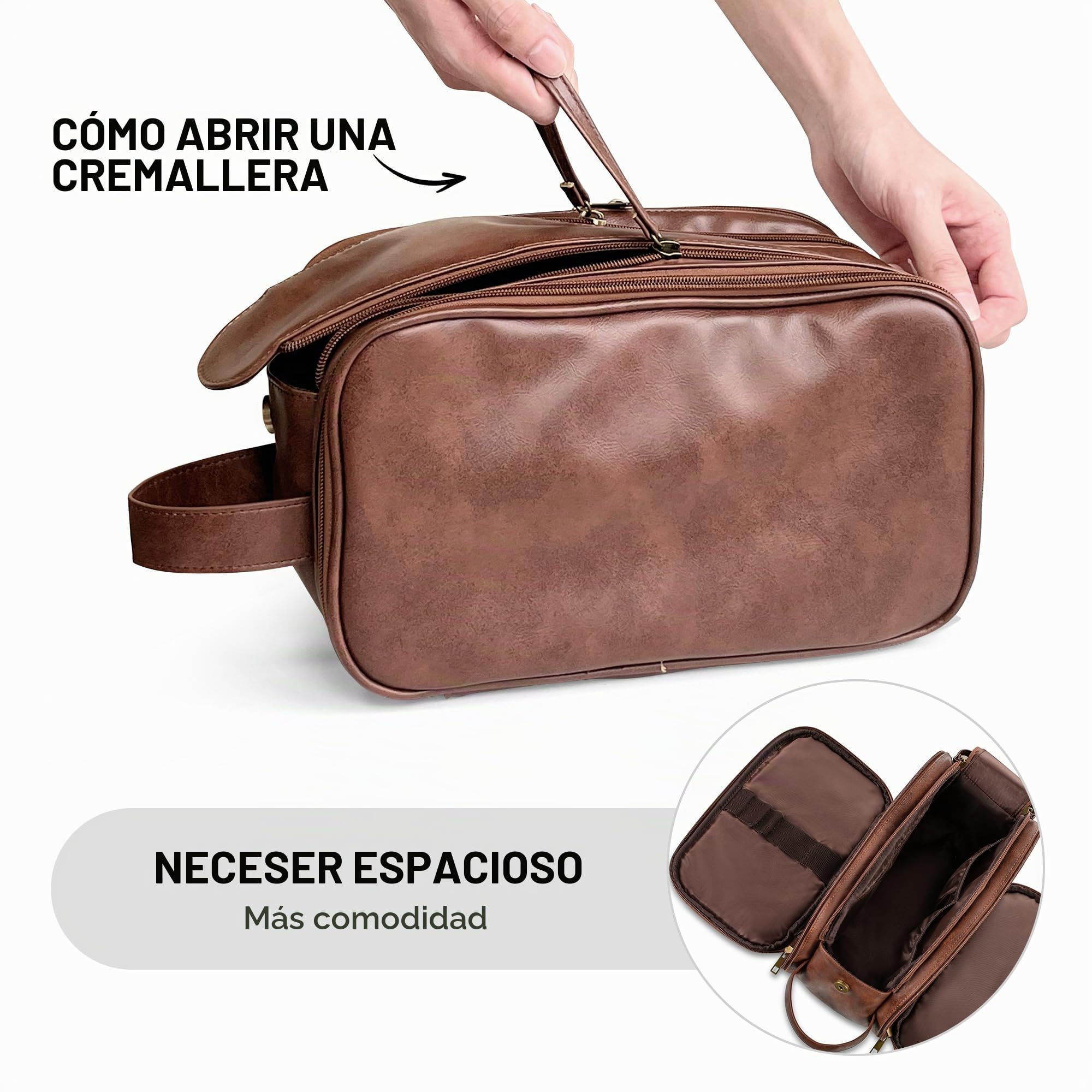 Elviros Neceser Hombre de Viaje, Bolsa de Aseo Grande Impermeable PU, Organizador Portátil con Gran Capacidad, Dopp Kit Hombre para Gimnasio y Trabajo