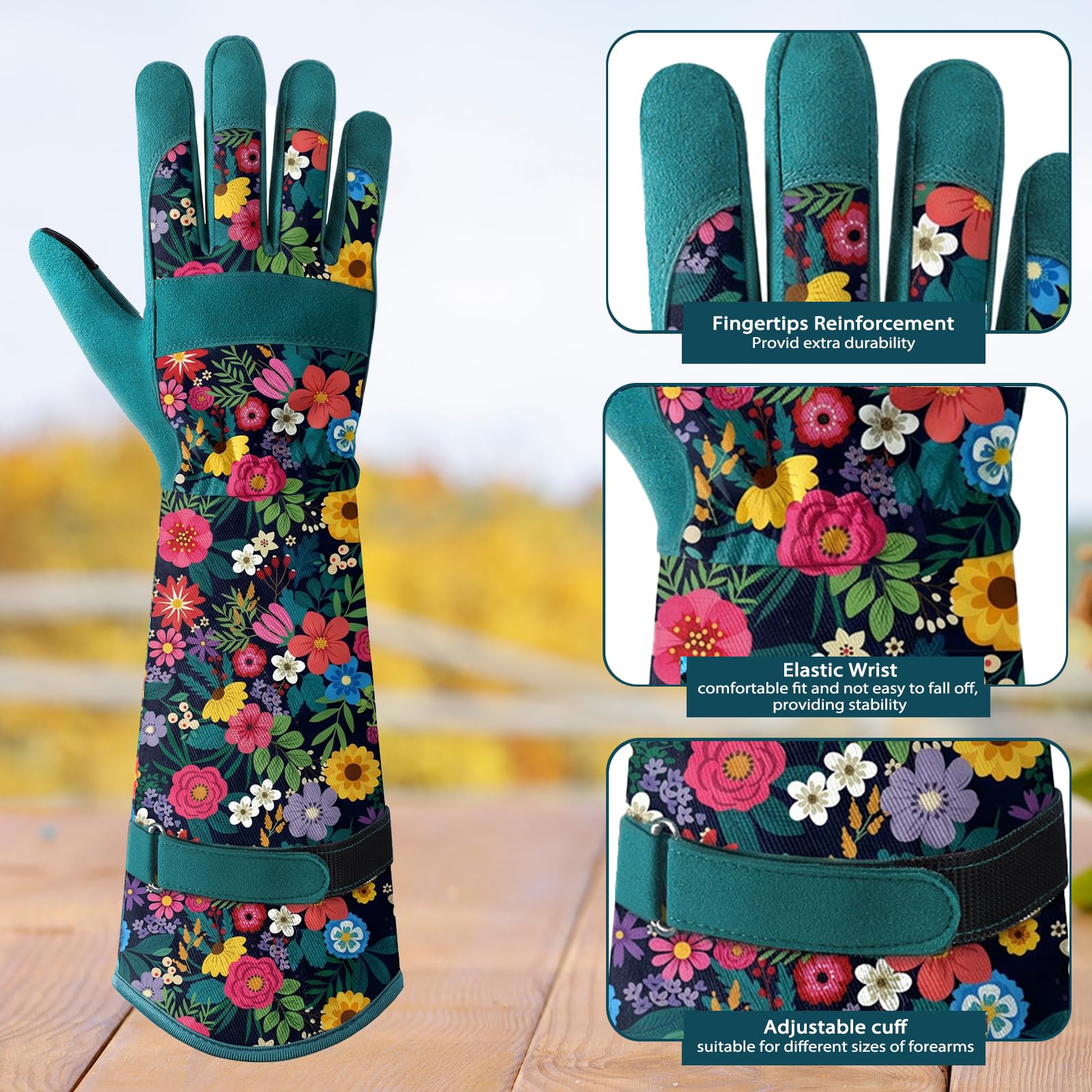 Gants de jardinage pour femme – Gants de jardin longs respirants avec poignée, gants de travail en cuir résistant aux perforations pour la cour et le travail en plein air, gants de protection pour