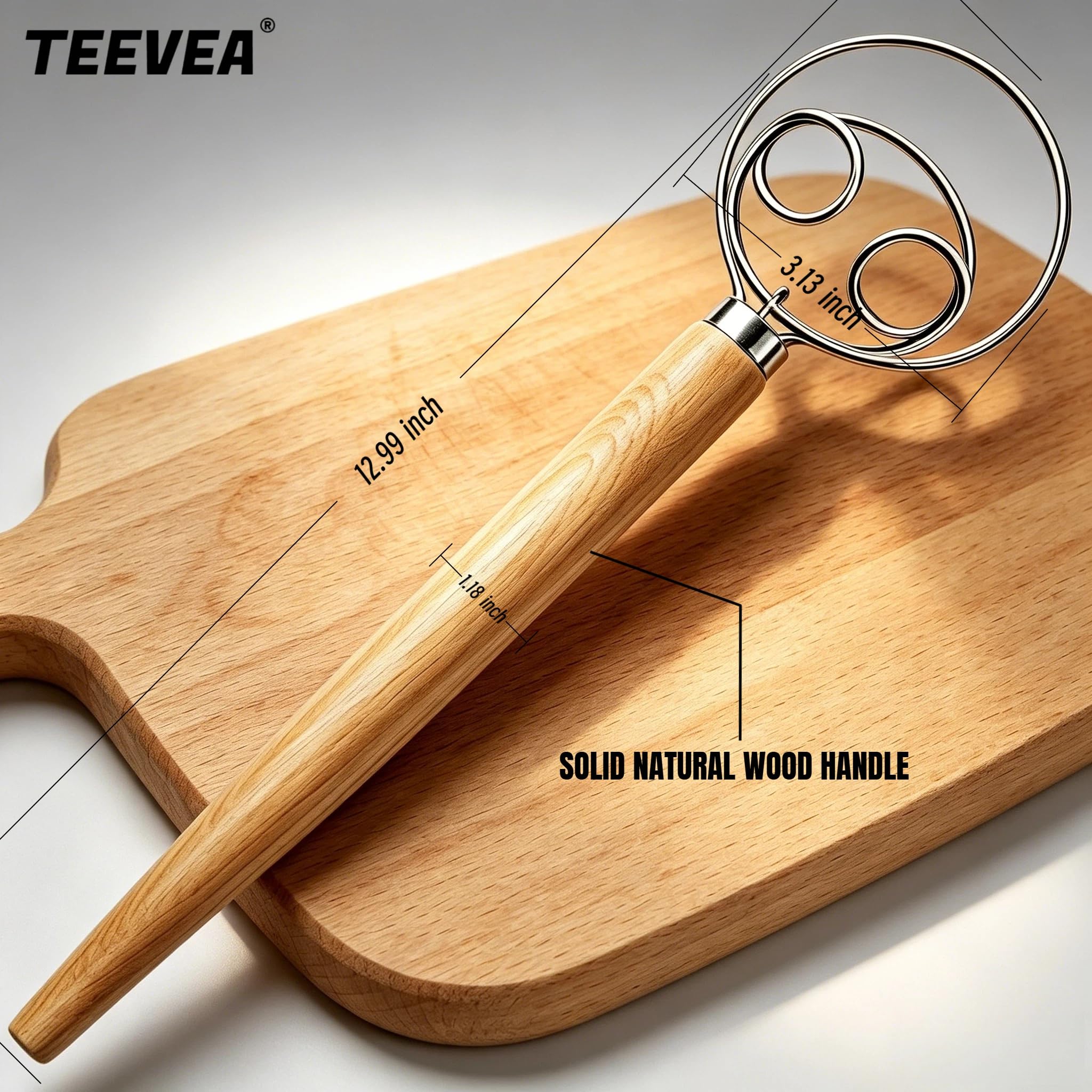 TEEVEA Danish Dough Whisk Stainless Steel Wooden Handle for Sourdough Bread Product Image 6