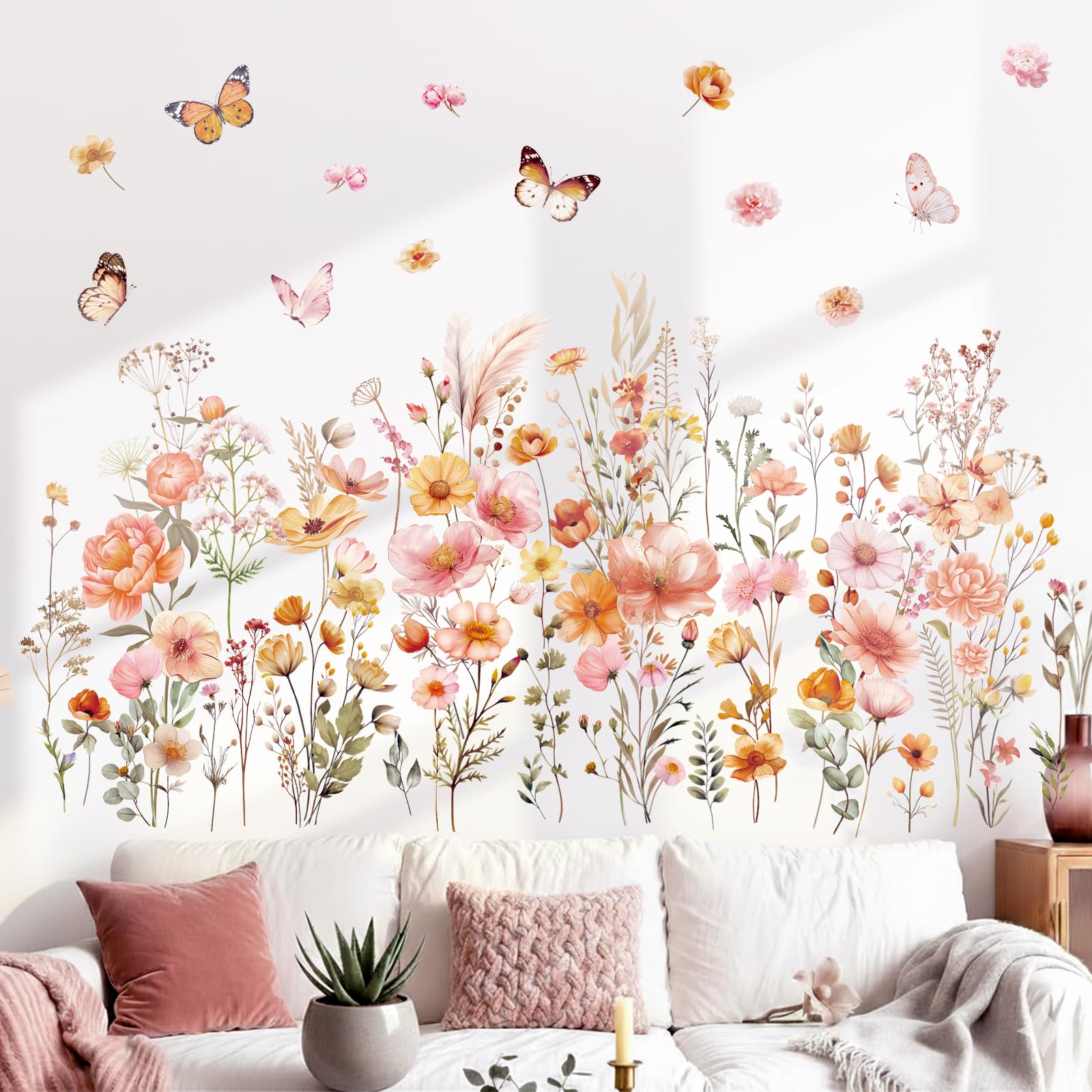 Decowall Boho Flowers B Boho Small Flower Wall Stickers Removable Floral Decals For Kids Nursery Bedroom Garden-Inspired Room Decor (Sg2-2506)