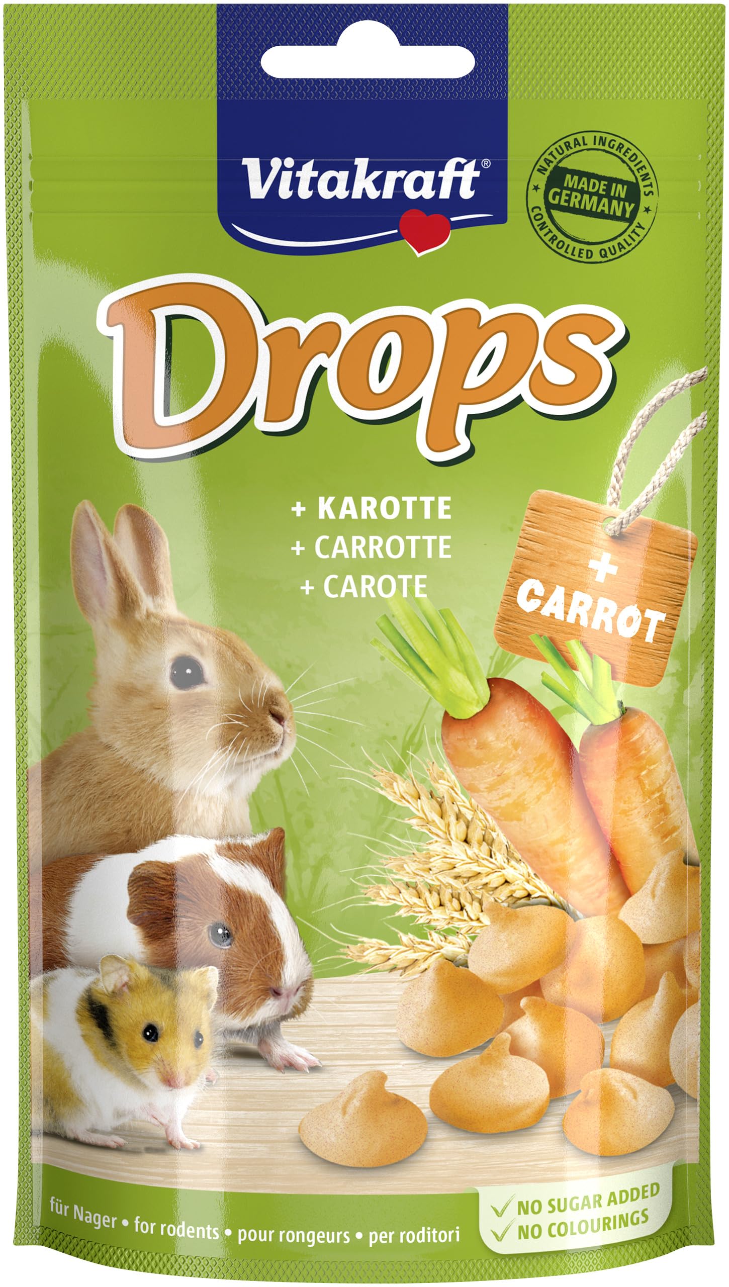 Vitakraft Drops - Friandise pour rongeurs à la Carotte - Recette sans Sucre ajouté (1 x 75g)