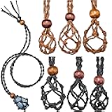 Hicarer 6 Pieces D20 Necklace Cord Empty Stone Holder Empty Necklace Holder Quartz Crystal Stone Cord, 3 Sizes Adjustable Cage Fish Netted for DIY Jewelry Making(Black,Brown)
