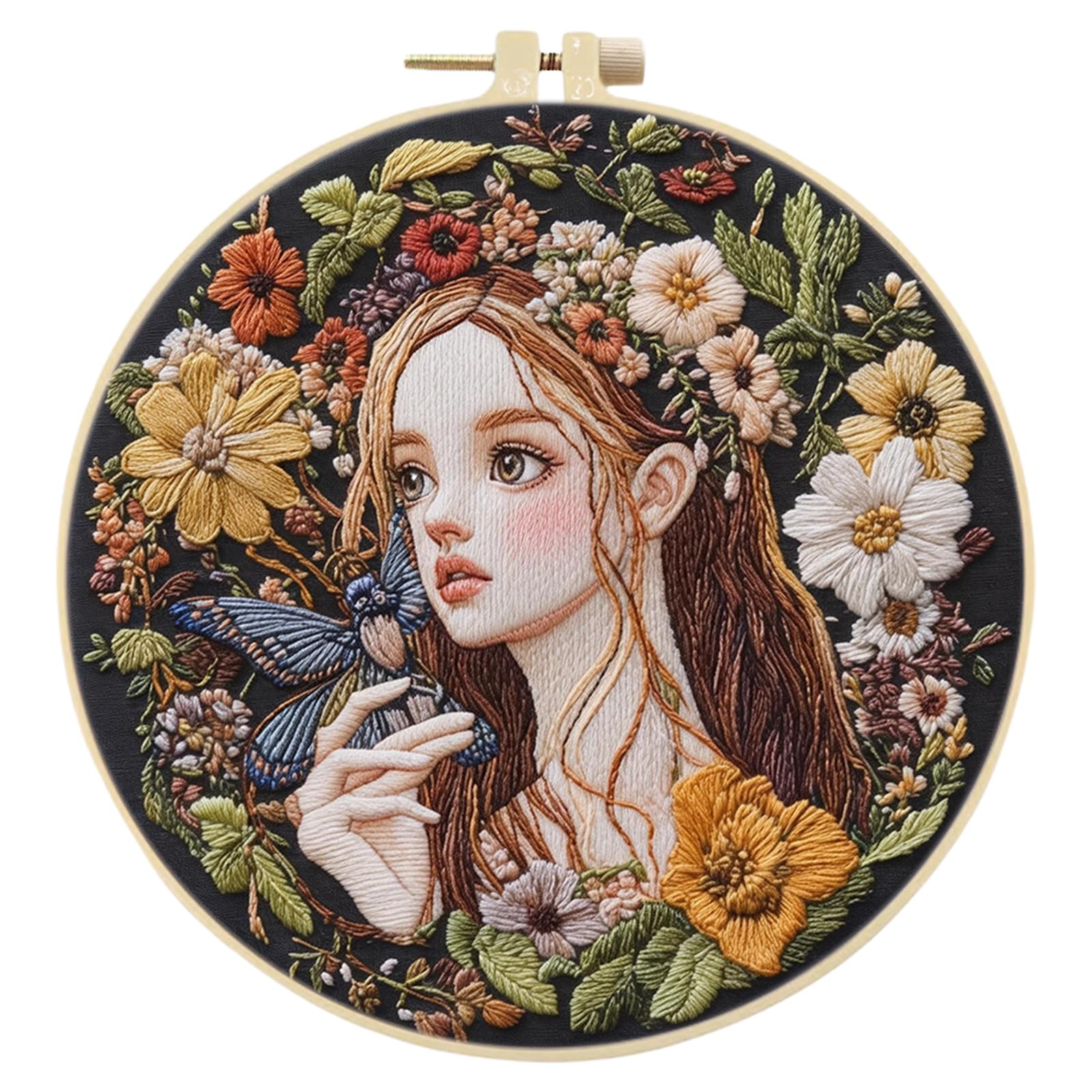 Butterfly Girl DIY Stamped Embroidery Kit with Embroidery Hoop Cross Stitch Kit 30x30cm for Beginners Adults Craft Lovers Gift (Butterfly Girl)