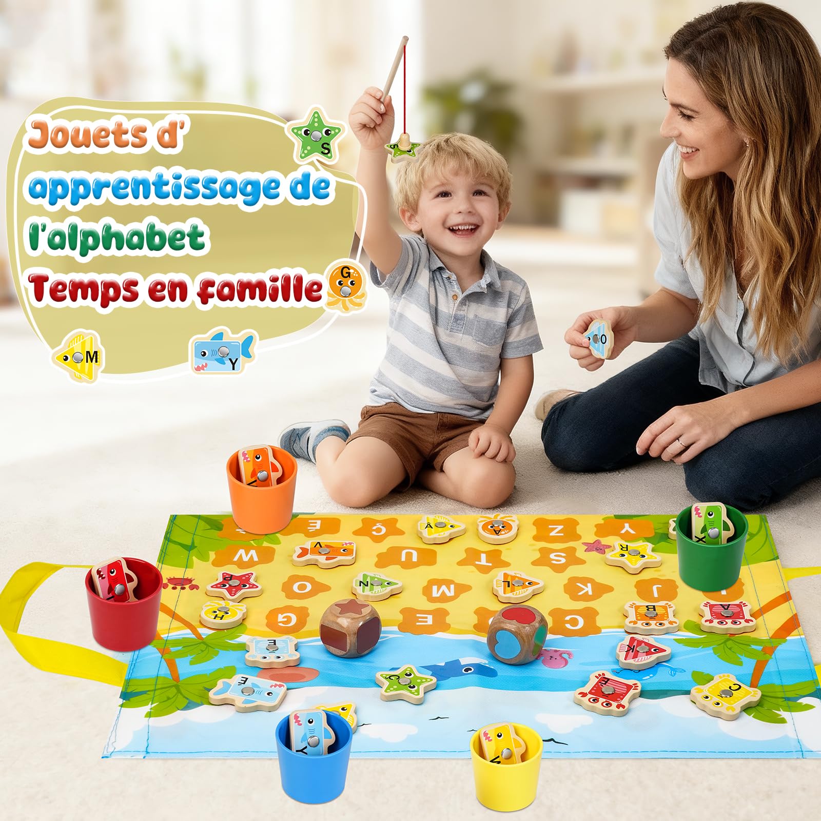 Jouet Enfant 2 3 Ans, Jeux Montessori Pêche a la Ligne pour Enfant 2 3 Ans en Français - Jeu Educatif 2-3 Ans de Tri pour Enfant, Cadeau d'anniversaire Enfant 2 3 4 5 6 Ans
