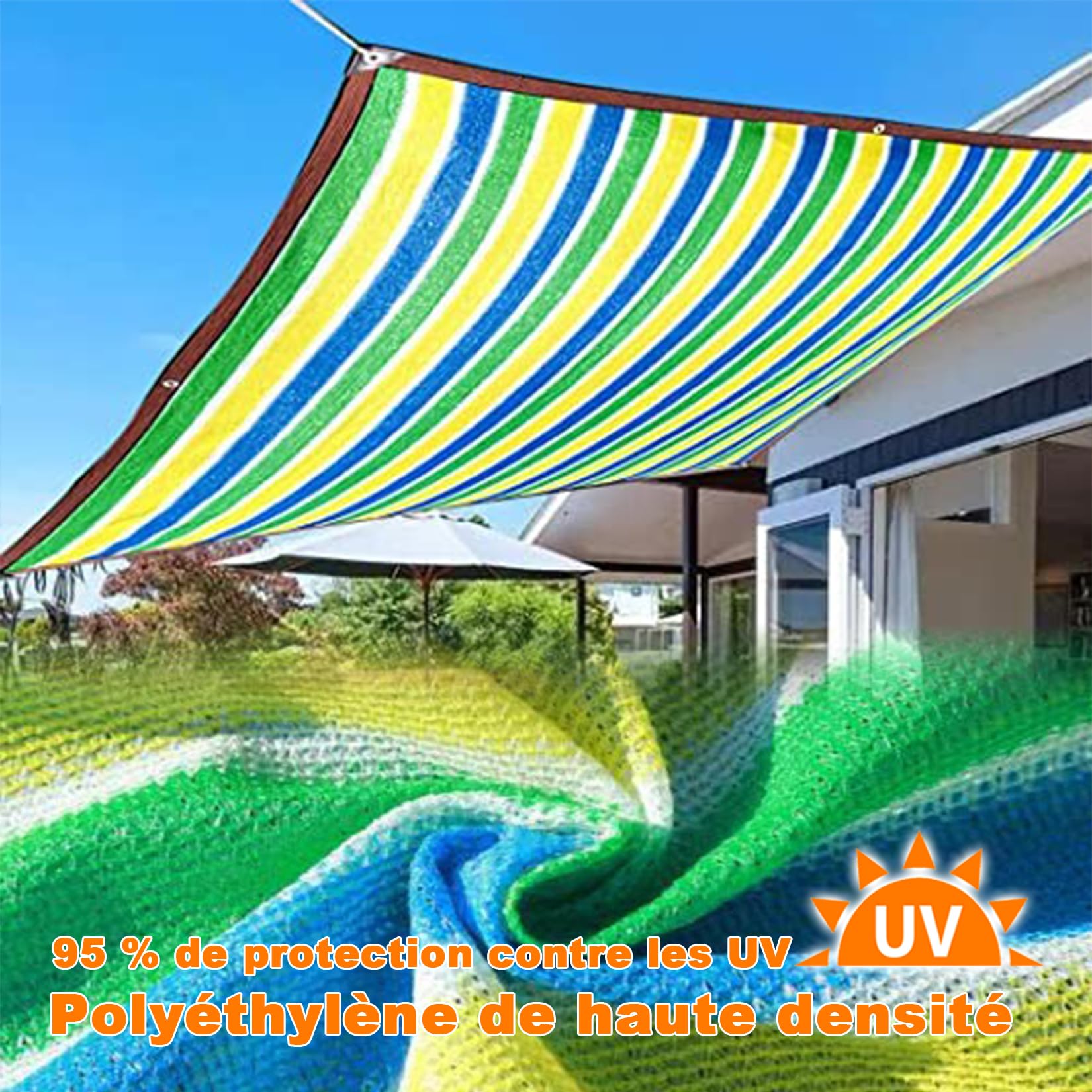 Voile d'ombrage résistant aux UV 3 x 6 m avec protection solaire à 90 % en tissu Pera idéal pour serre de jardin, serre et parterre de fleurs coloré
