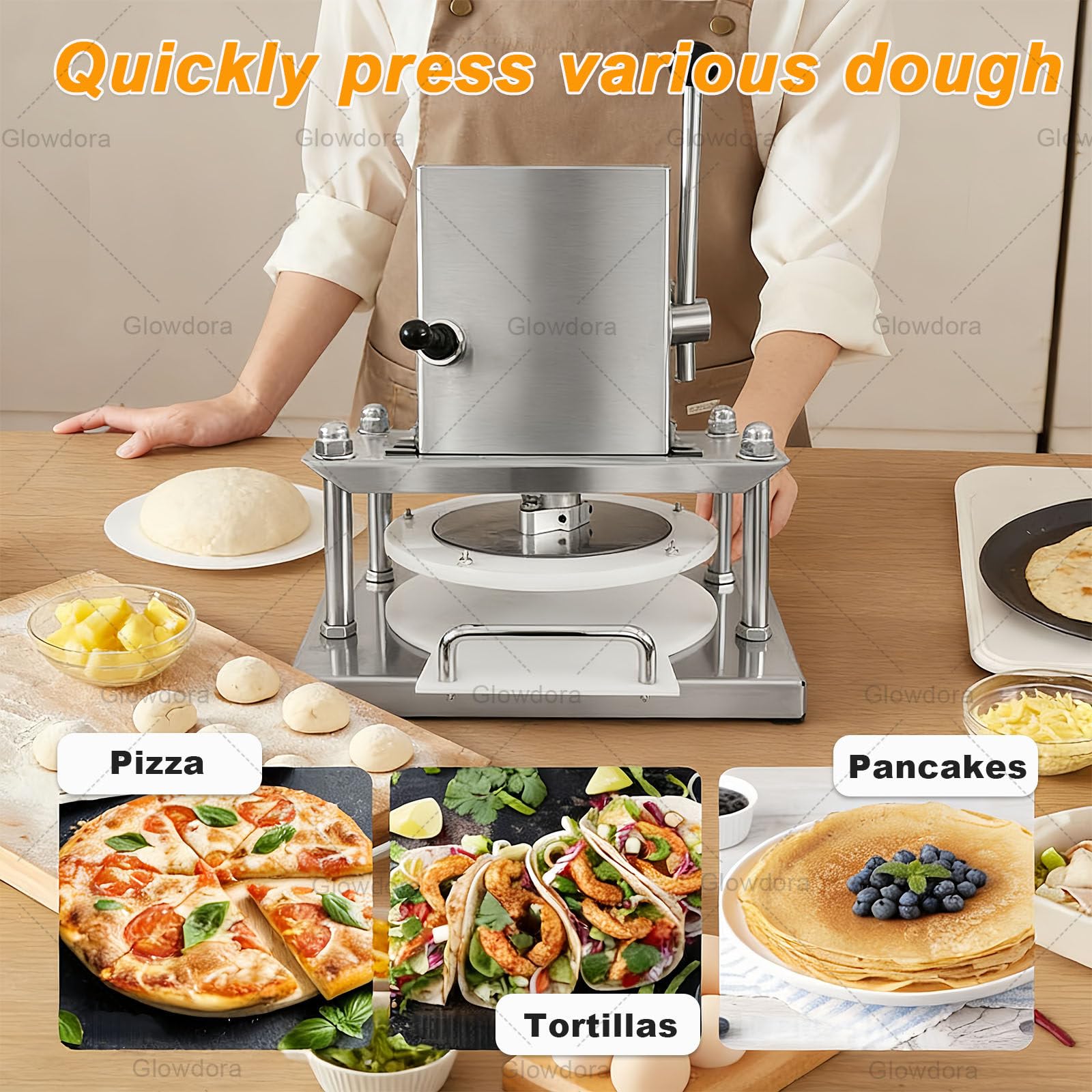 Macchina Elettrica Stendi-Impasto Pizza 22/25/30 Cm - Pressa Professionale in Acciaio Inox per Casa/Ristoranti/Pasticcerie 25cm/9.84in