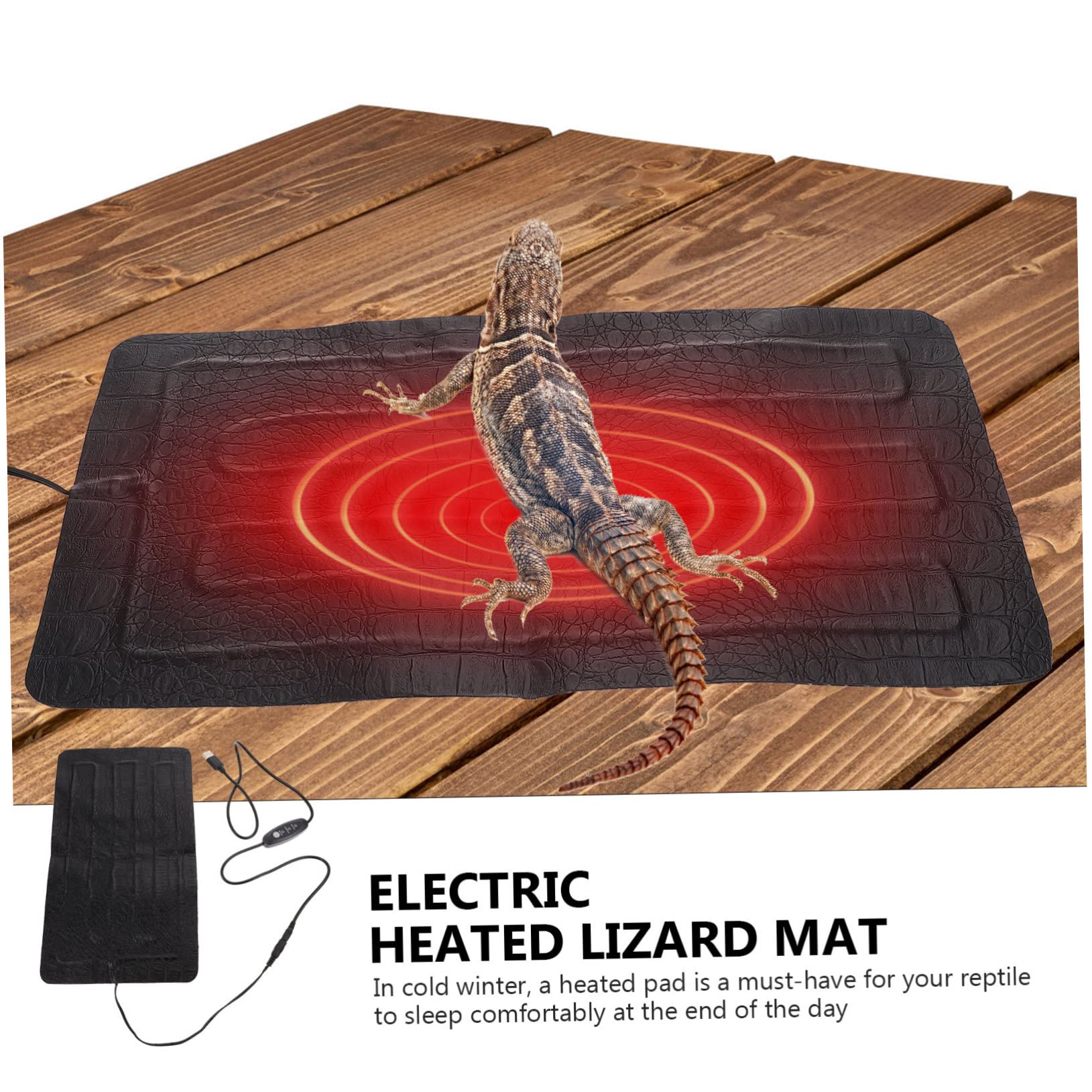 Alfombrilla Térmica Portátil para Reptiles y Pequeños Animales Control de Temperatura USB, Hecha de Cuero Negro, Adecuado para Terrarios y Uso al Aire Libre