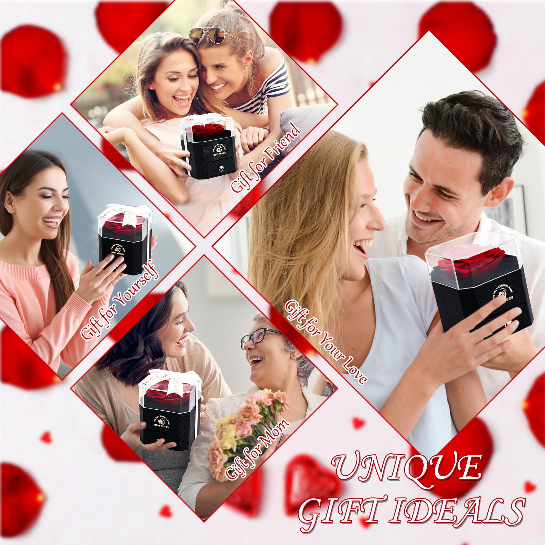 Rose Éternelle MestectPET Avec Collier Cœur - Cadeau Romantique Saint Valentin Ou Fête Des Mères