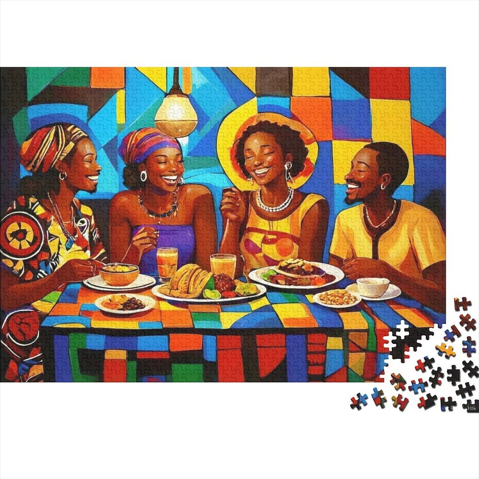African Family Dinner 1000 Piece Jigsaw Puzzle Paper for Adults Colorful Artistic Scene Puzzle Game for Family Relaxation Gift Decor 38x26cm/1000pcs โ image 1