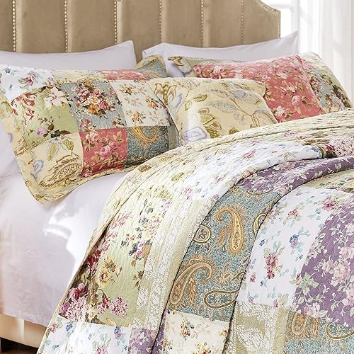 Vista 13 de Juego de cobijas con estampado floral de Greenland Home, Algodón, Multicolor, Full/ Queen