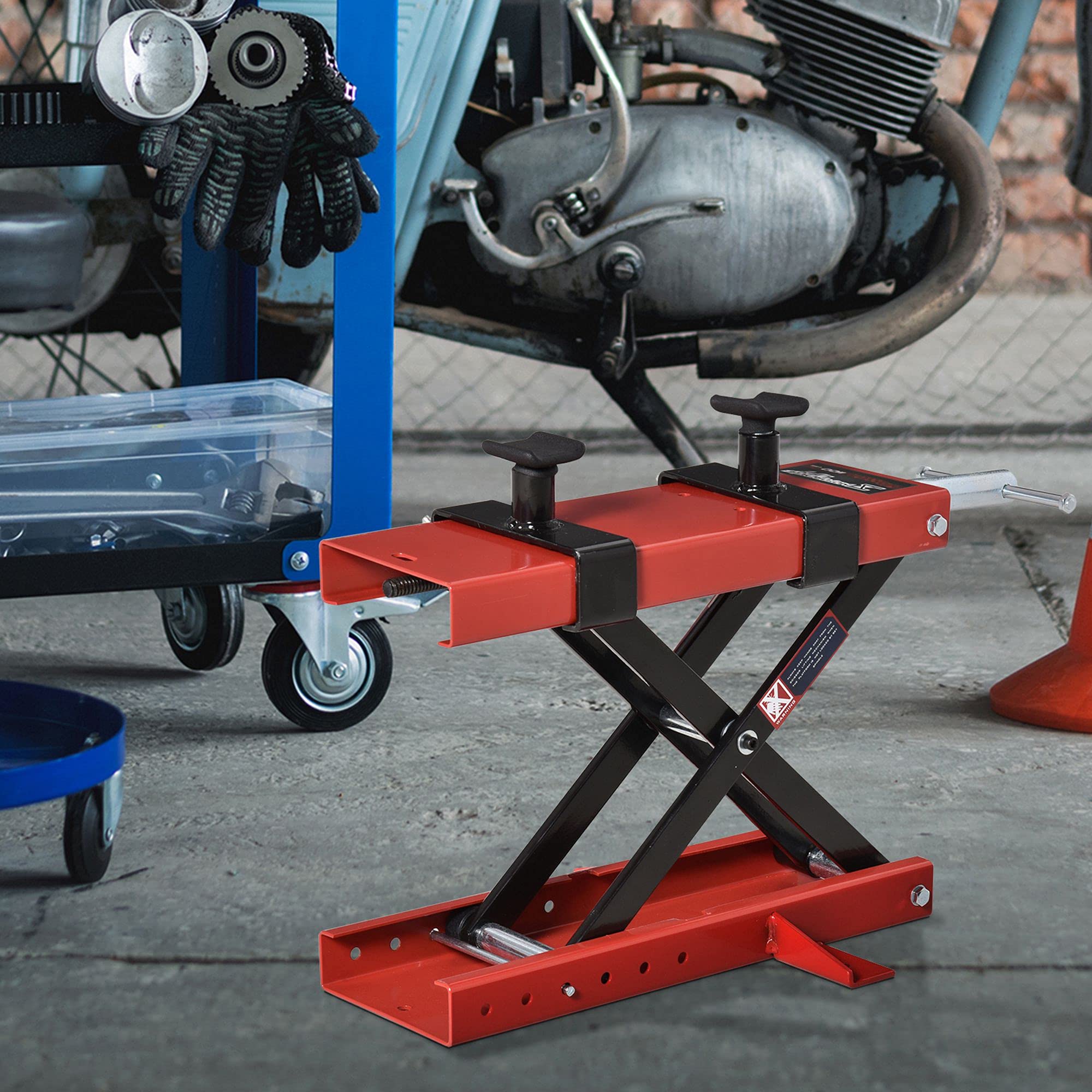 DURHAND Cavalletto Alzamoto a Forbice, Sollevatore Moto, Cavalletto Moto Centrale Regolabile Fino 500kg in Metallo Rosso