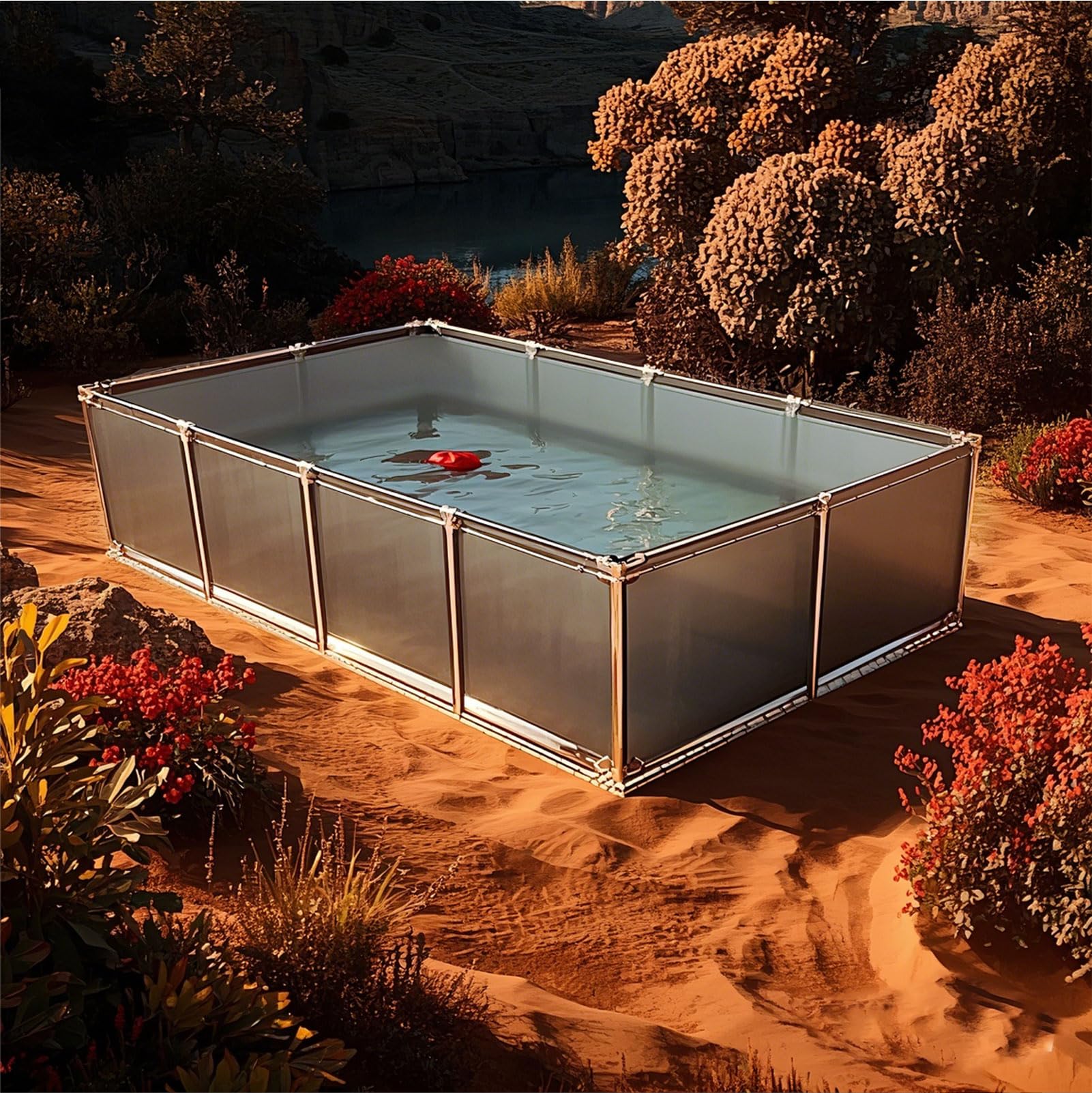 Large Framed Rectangular Swimming Pool, Above Ground Steel Frame Outdoor Garden Pool for Families & Kids, Easy Assembly, Durable Metal Frame, Includes Repair Patch