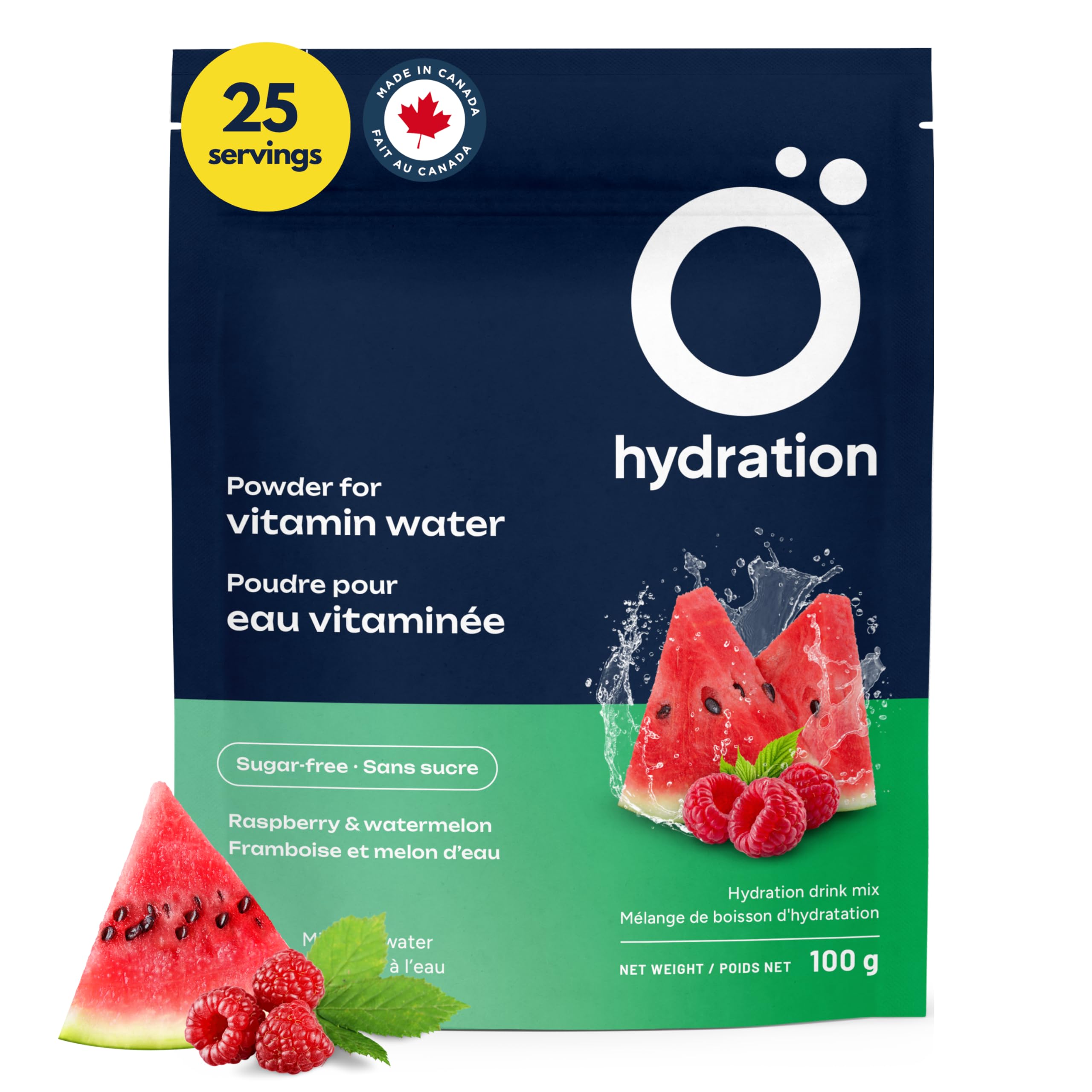 Ö Hydration Vitamin Water Enhancer Powder Mix | Raspberry & Watermelon | Sugar-Free, Non-Carbonated Drink Mix | 25 Servings | With Vitamins C, E, B6 & B12 | Made in Canada