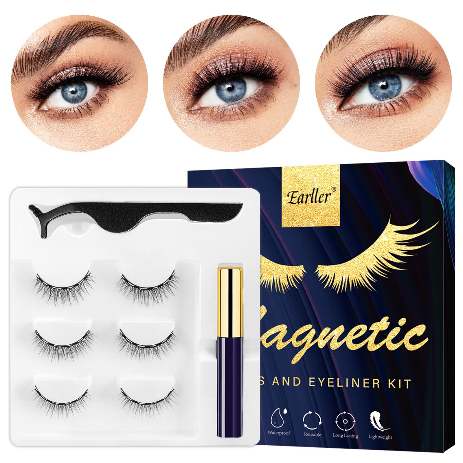 EARLLER Magnetic Eyelashes Magnetic Lashes Natural Looking Short Magnetic False Lashes and Magnetic Eyeliner 2021 Upgrade - Easy to Wear