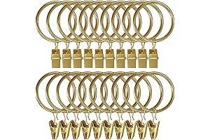 20 Pack Metal Curtain Rings with Clips - Gold Curtain Hooks