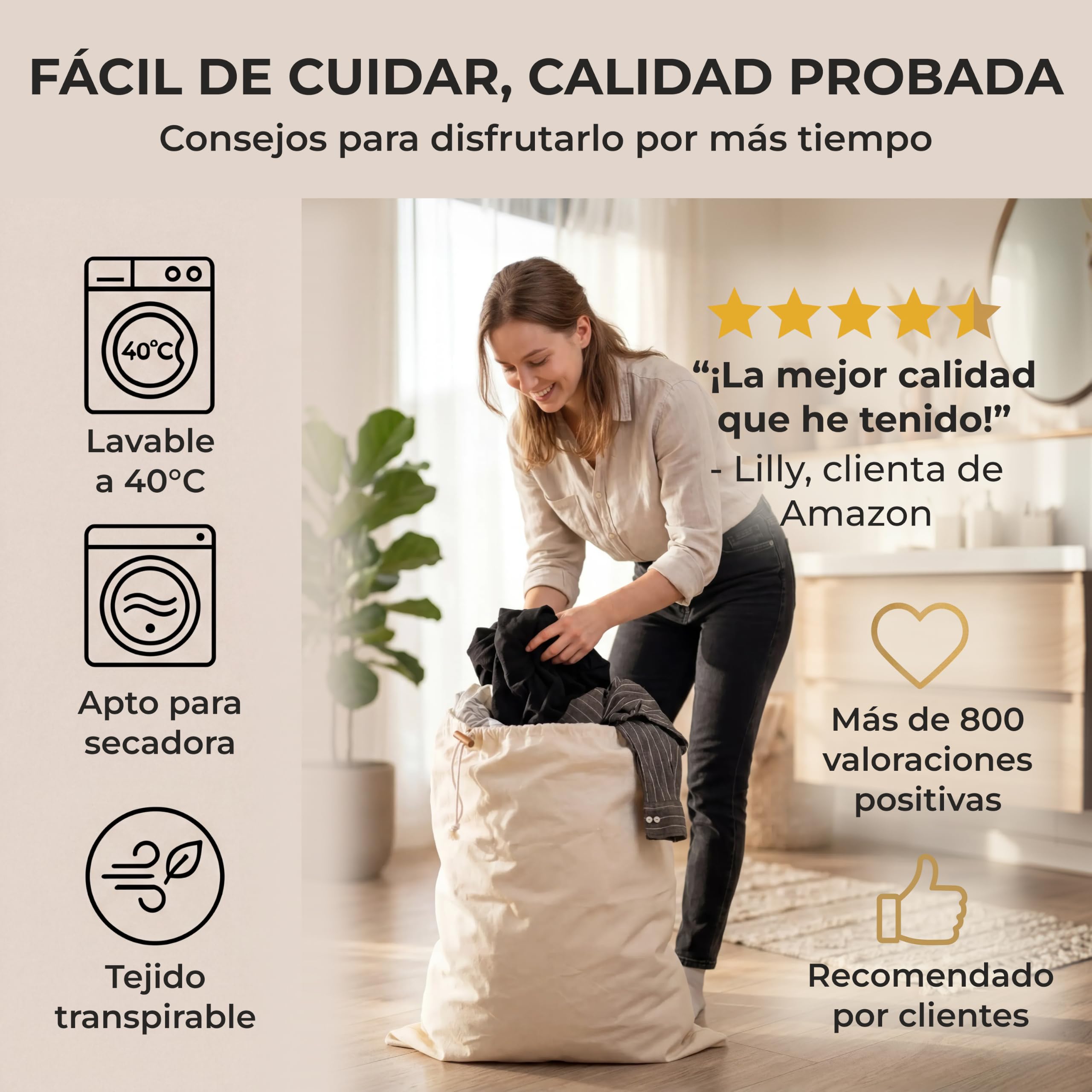 Bolsa Ropa Sucia, 2 Unidades 50 x 70 cm – Saco Ropa Sucia Resistente 45l, 100% Algodón [Certificado Öko-Tex], Bolsa Lavandería, Saco Tela Grande, Laundry Bag, Saco Tela Viaje