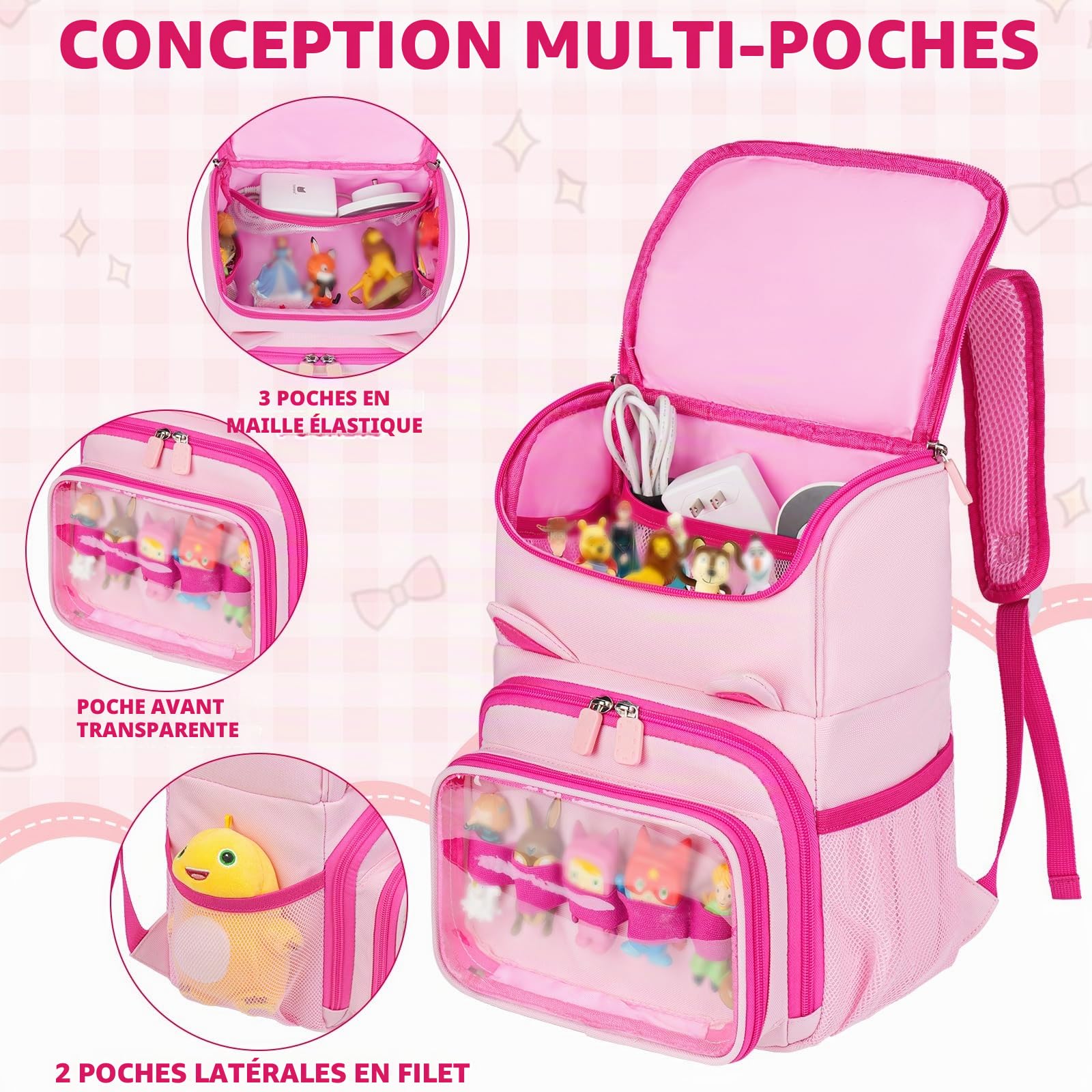 Sac de transport compatible avec le kit de démarrage Toniebox, sac de rangement de voyage compatible avec les figurines Tonies, les écouteurs Tonies et les accessoires, Rose, 9" x 5" x 11.6"