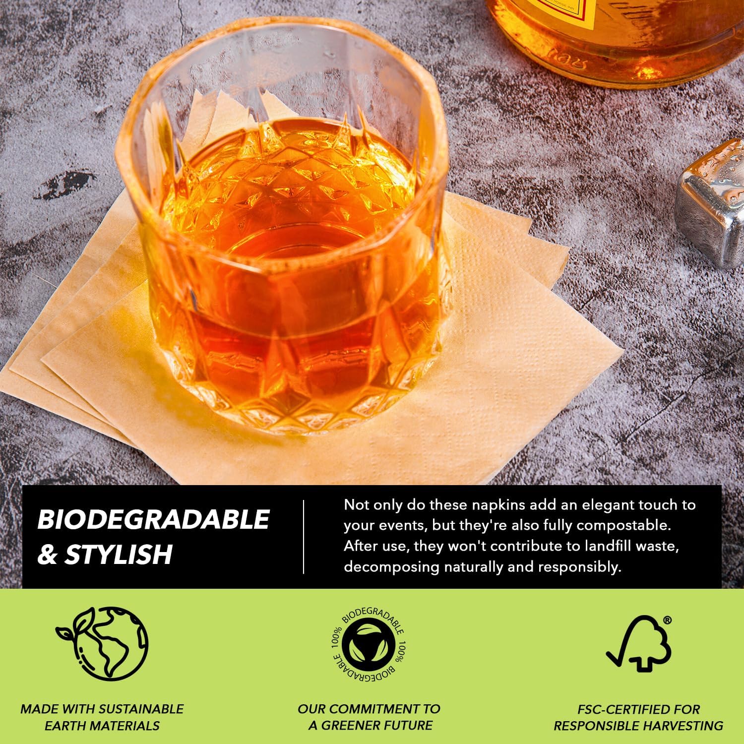 MOTHER EARTH Bamboo Beverage Napkins - 2 Ply, 300 Pack | Compact, Absorbent Disposable Cocktail Napkins for Drinks (300 Beverage Napkins) image 5