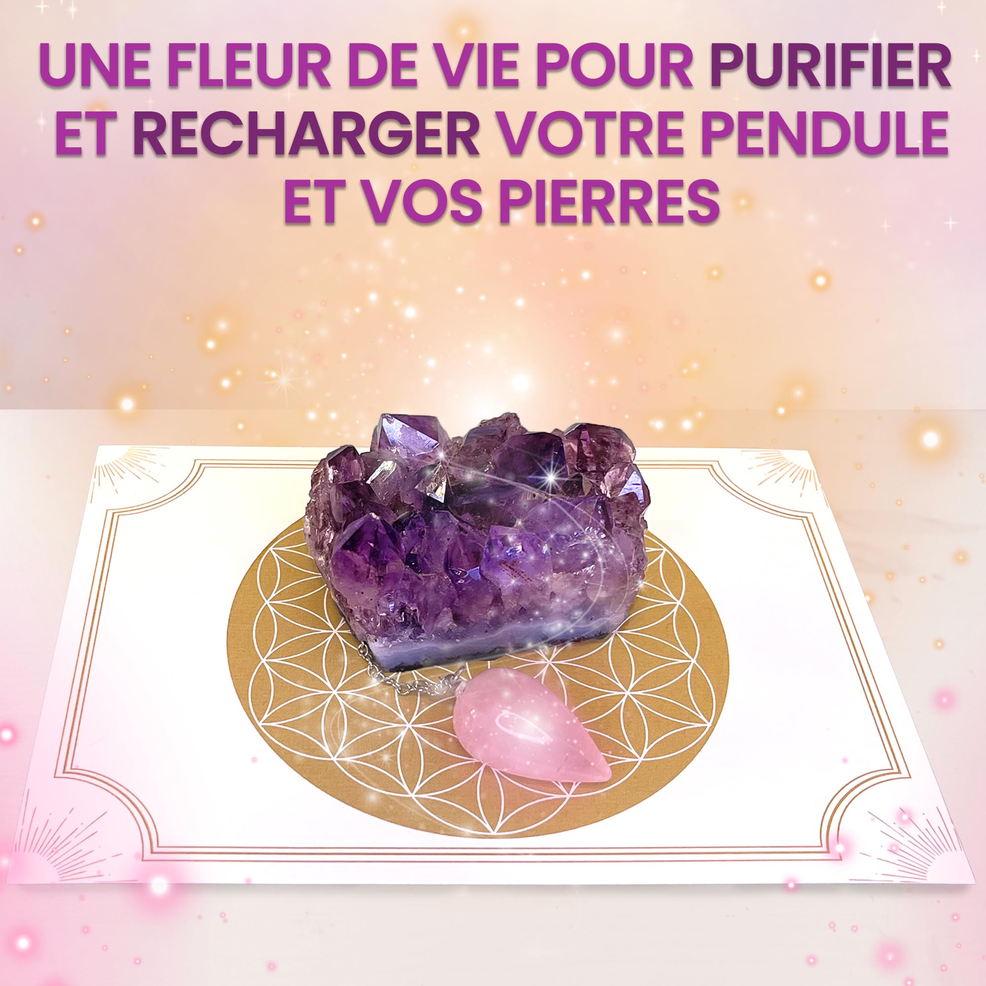 VIBRATIS Coffret d'Initiation au Pendule Divinatoire : 19 Planches de Radiesthésie, Livre Complet, Pendule Divinatoire Offert et Fleur de Vie pour Purifier le Pendule
