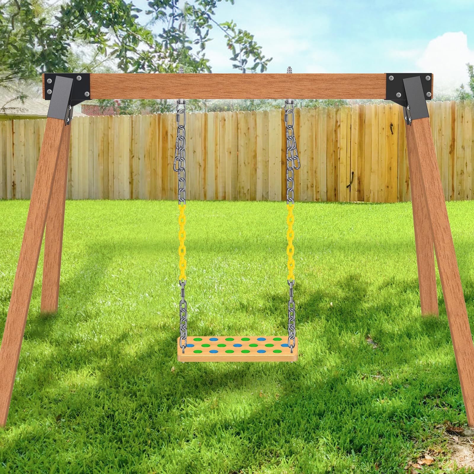 SELEWARE Sedile per altalena in legno per bambini e adulti, sedile piatto antiscivolo di ricambio con catena, set di altalene per parco giochi, accessori per altalena da giardino all'aperto