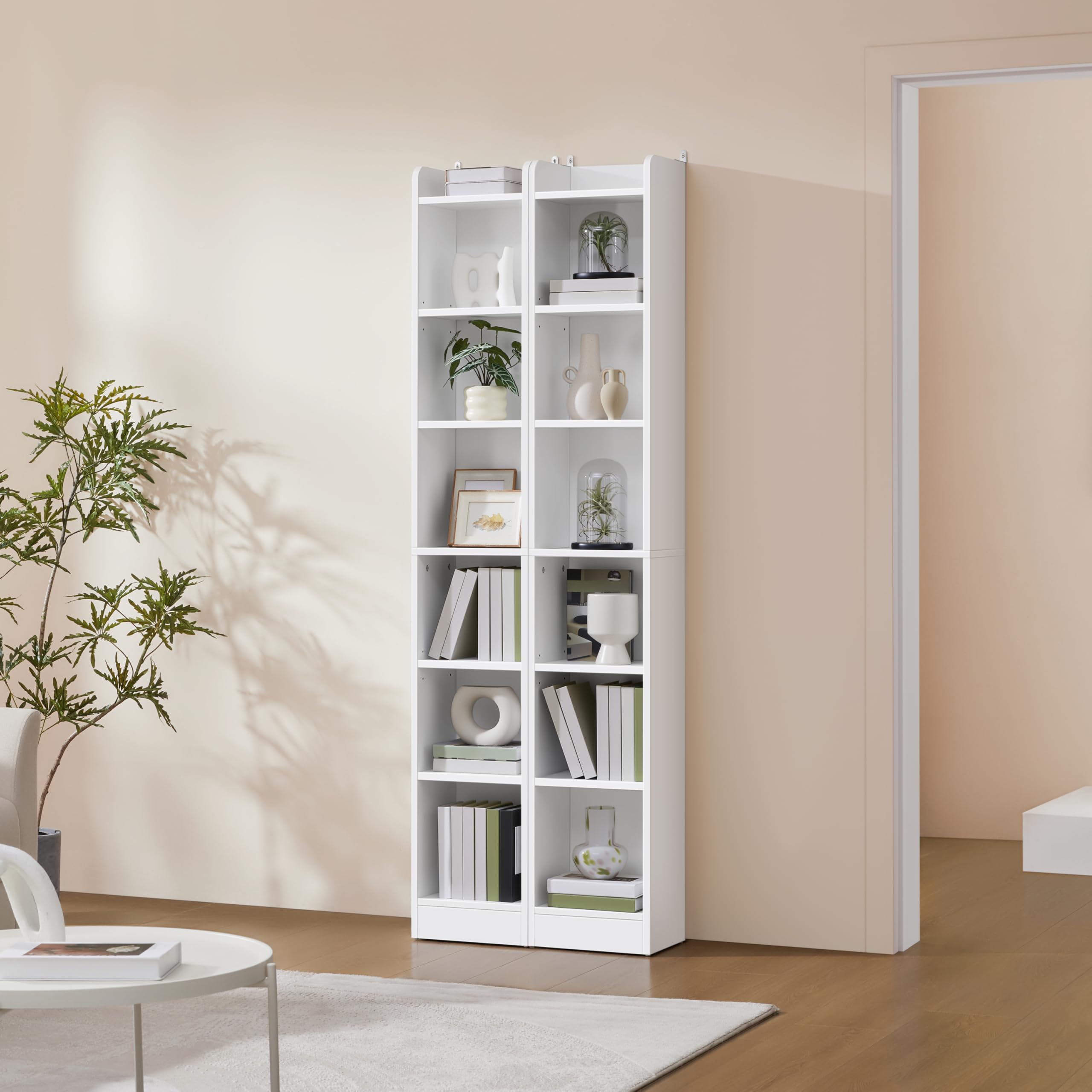 Yaheetech 7 Niveles Estantería de Madera para Libros, 30x24x183 cm, Librería con Estantes Ajustables para Salón, Dormitorio y Oficina, Blanco