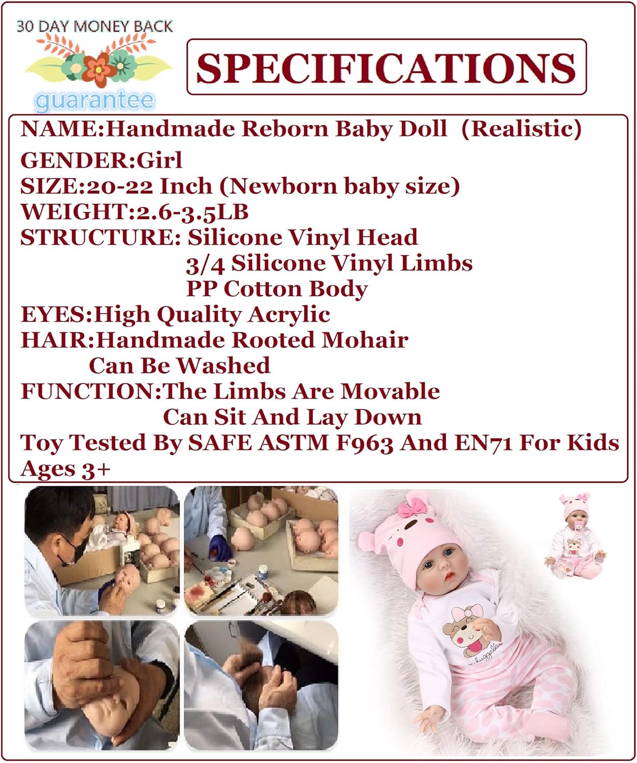 Onе-Dау Sаlе: Uр tо 40% оƒƒ Weighted Body Reborn Baby Dolls Girl Vinyl Silicone Handmade Real Life 22 Inch Newborn Baby Doll