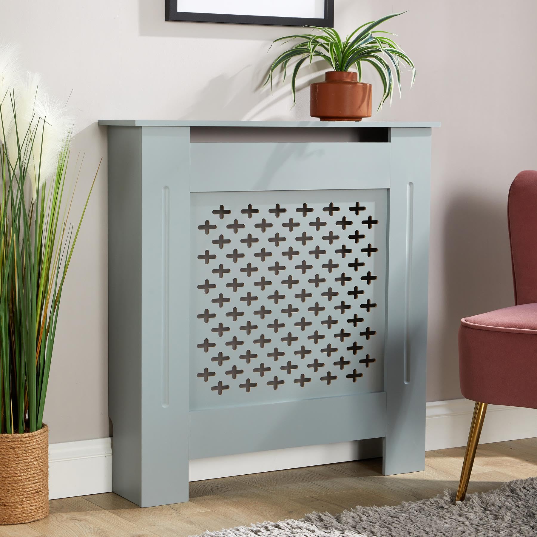 Home Source Radiator Cover Wooden Wall Cabinet Shelf Decorative Grill, Grey, Small 78cm