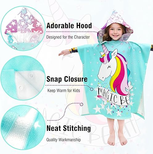 Miniatura 3 de growell Toallas de playa con capucha para niños  Toalla de baño para niños y niñas de 4 a 10 años, toallas de piscina para niños, de secado rápido,