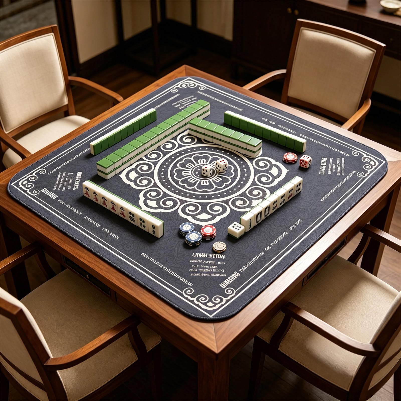 Hixingo Tappetino da Mahjong 80x80 cm, Tappetino da Gioco Antiscivolo Grosso Silenzioso, Protettore di Tavolo con Fondo in Gomma, per Mahjong, Poker, Domino, Carte (Datura grigio scuro)