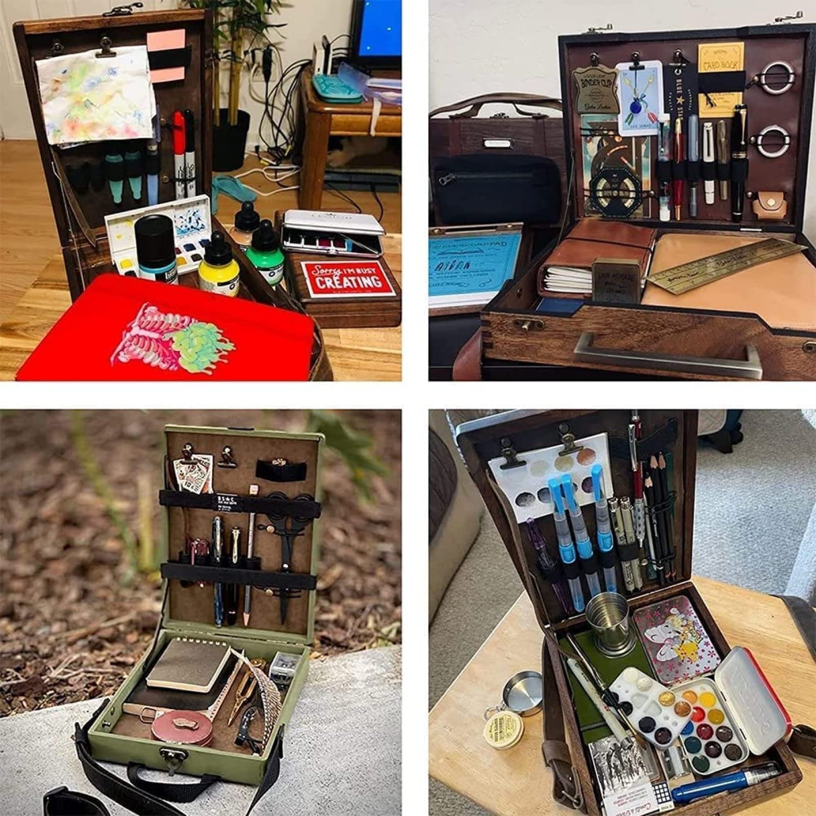 Writers Messenger Boîte en Bois, Boîte À Crayons en Bois, Outil d'artiste en Bois Multifonction Et Boîte de Rangement pour Pinceaux pour Tous Ceux Qui Aiment Écrire,Vert