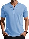 MAGCOMSEN T-Shirt Henley hommes chemises en coton bouton ambre Tees V cou Rugulaire Fit Été manches courtes Casual Tops