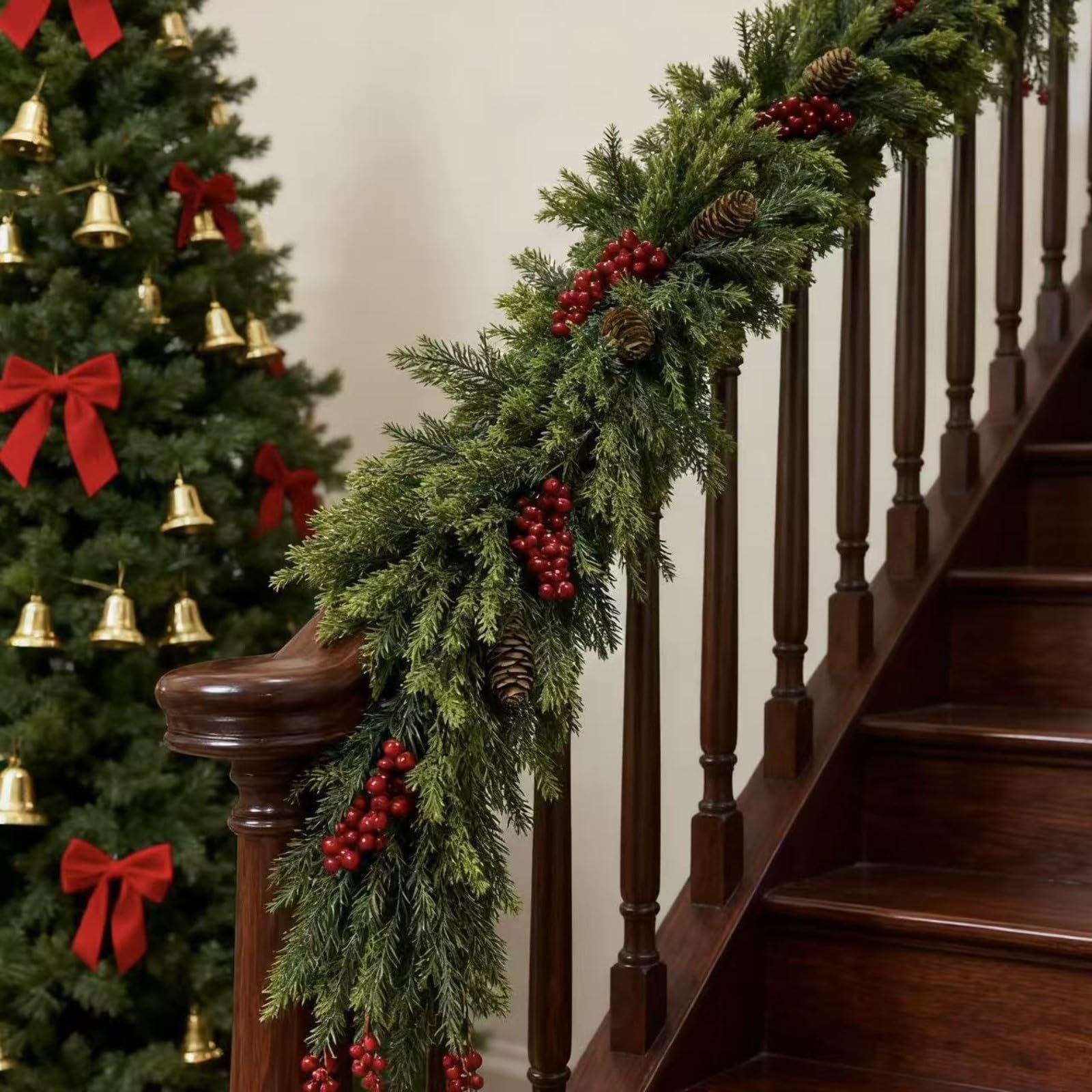 Guirlande Sapin Noël 180cm Baies Rouges Décoration Murale Escal