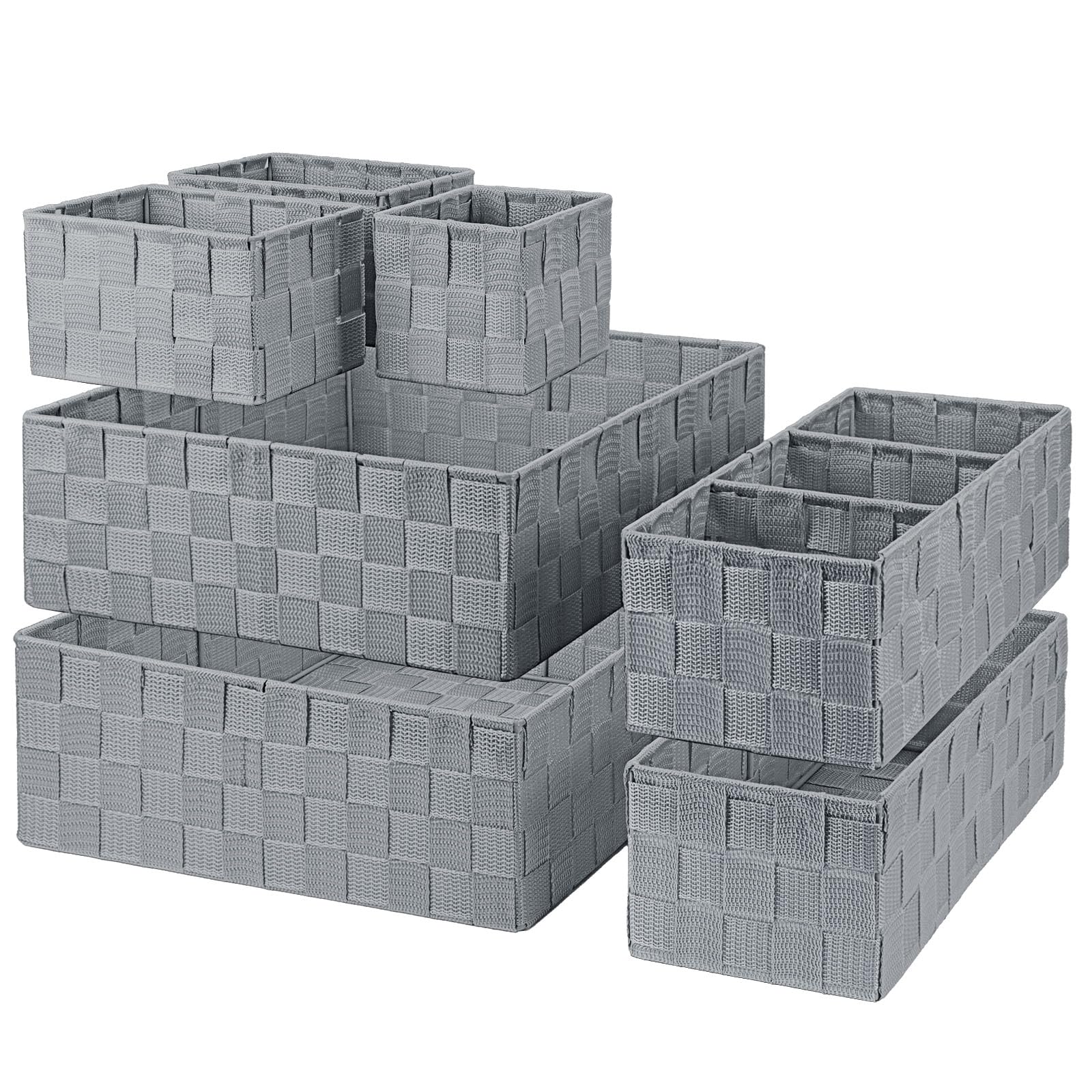JTKDG 7 Pack Woven Storage Box Cube Basket Bin Container Box, Small Organizing Storage Basket for Closet Dresser Drawer Shelf Kitchen Pantry Classroom Office (Gray)