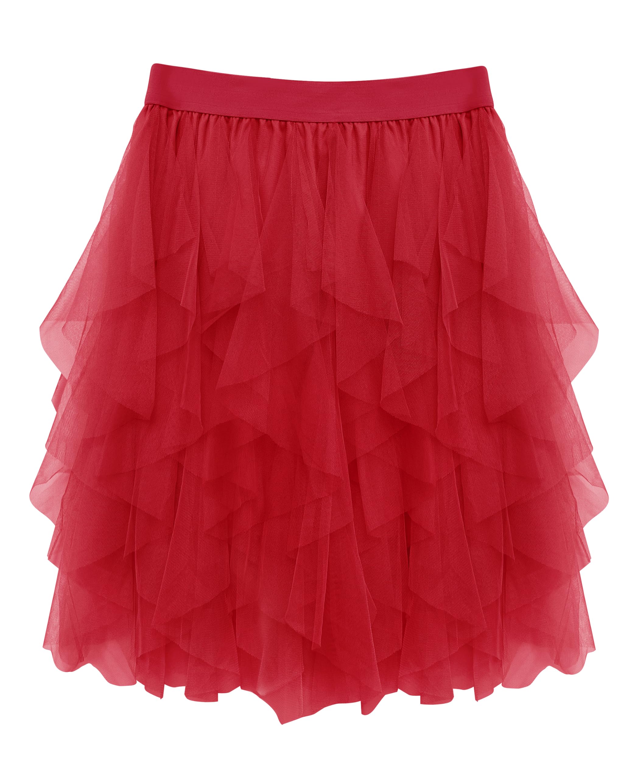 Wikoan Tulle Skirt Women Multilayer Mesh Irregular Pleated Knee-Length Festival Party Skirt for Halloween Christmas Daily,Red,L-XL