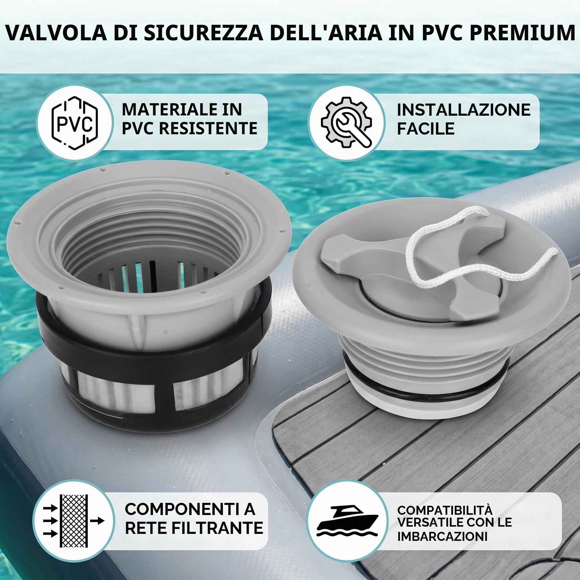 Valvola pneumatica gonfiabile 3Pcs, sostituzione per kayak e barca grigio