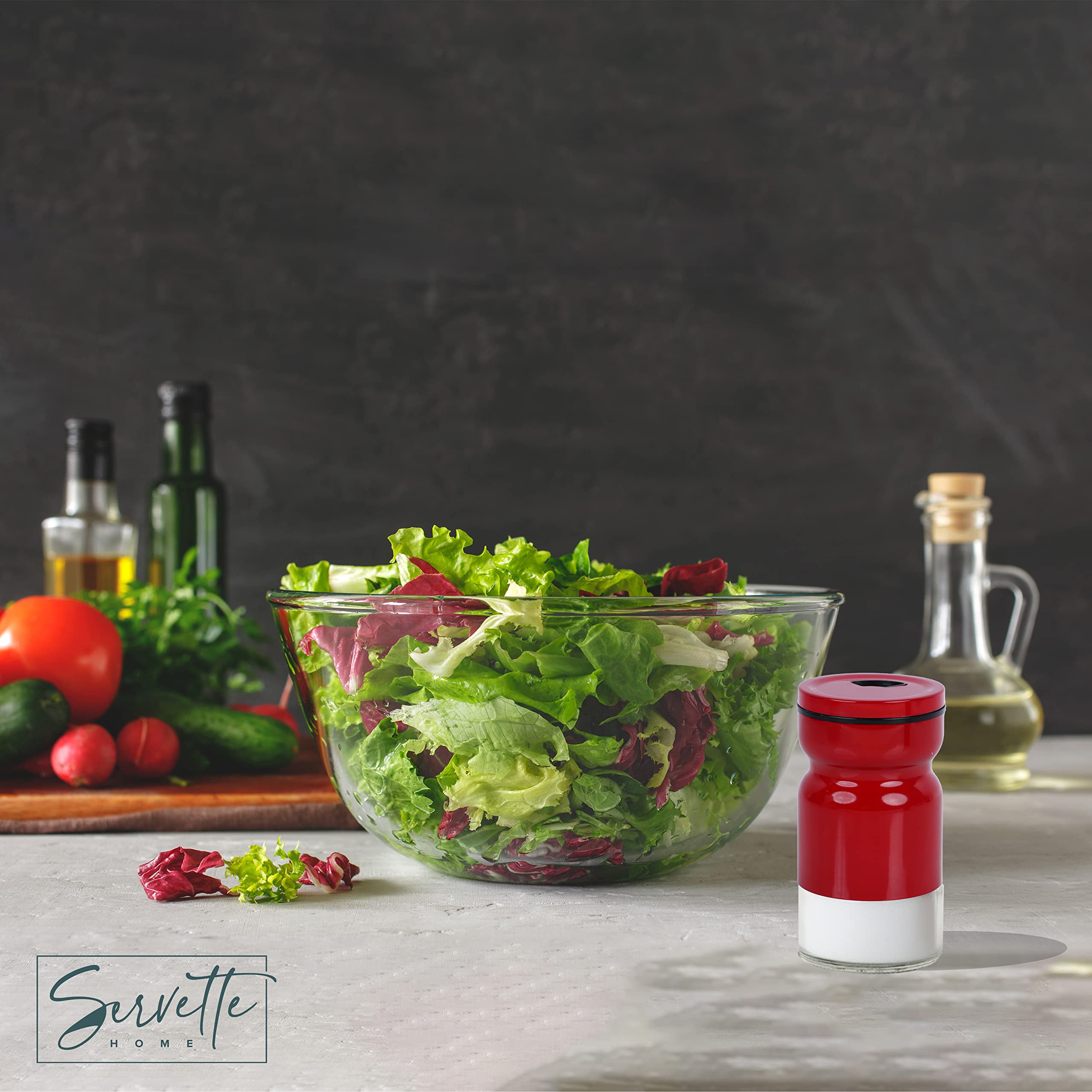 Salz- und Pfefferstreuer aus Glas und Metall, Rot, 2 Stück