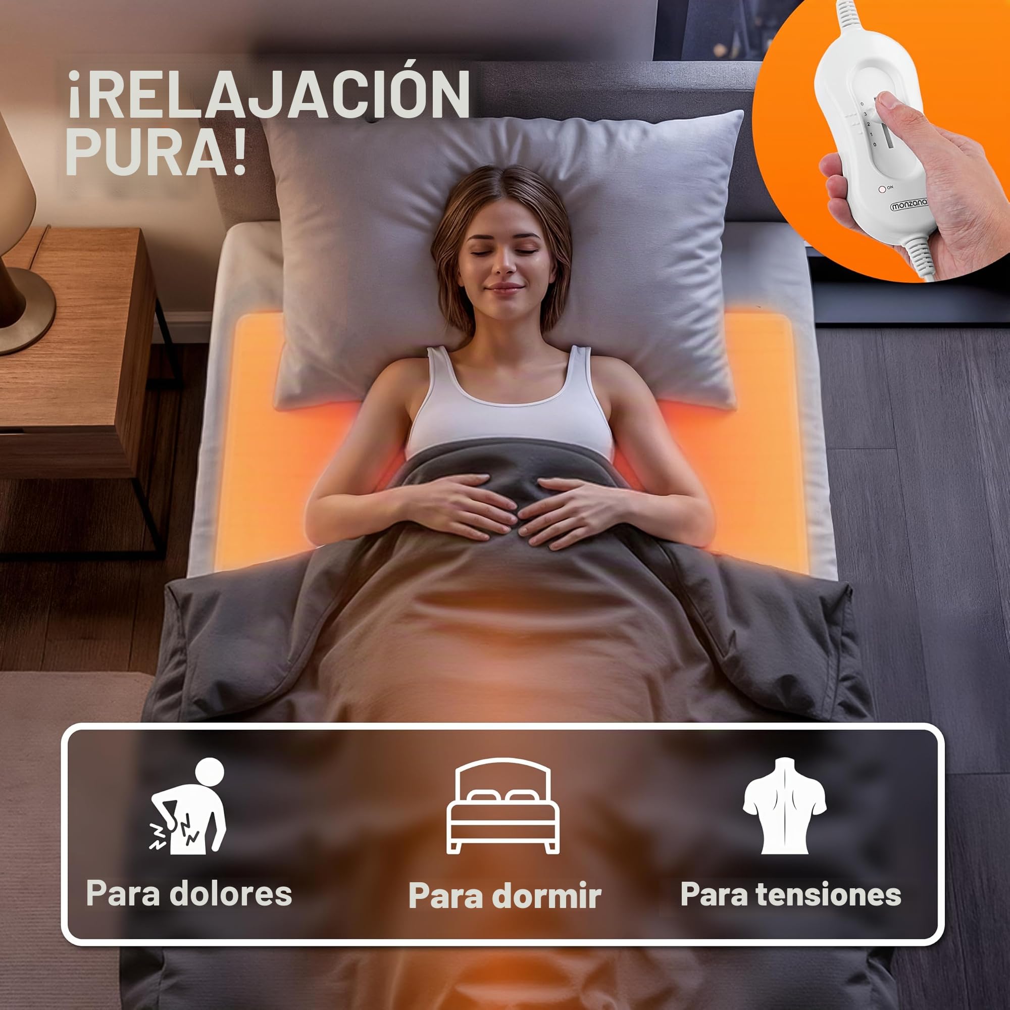 Monzana Manta Eléctrica Térmica 150x80cm Calientacamas eléctrico 60W Lavable Blanca 3 Niveles de Calor