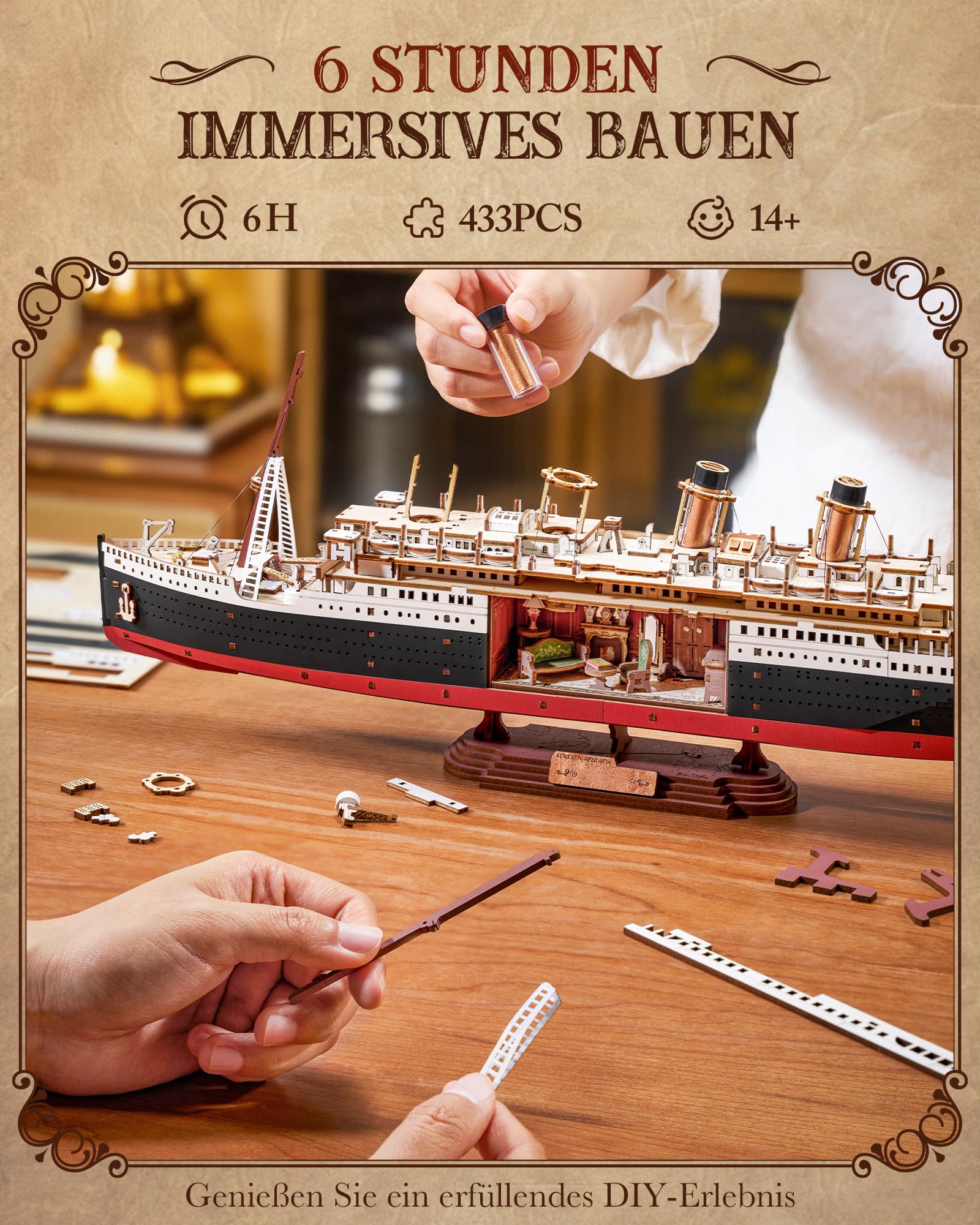 ROBOTIME 3D Holzpuzzle 1912 Eternal Atlantic Voyager, Modellbausatz für Erwachsene zum Selberbauen, Wohnraumdekoration, handgefertigte Geschenke für Erwachsene und Jugendliche