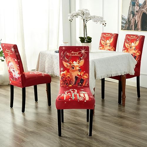 Miniatura 2 de 4 fundas para sillas de comedor de Navidad, elásticas, extraíbles y lavables, fundas protectoras para sillas de comedor, fundas protectoras para